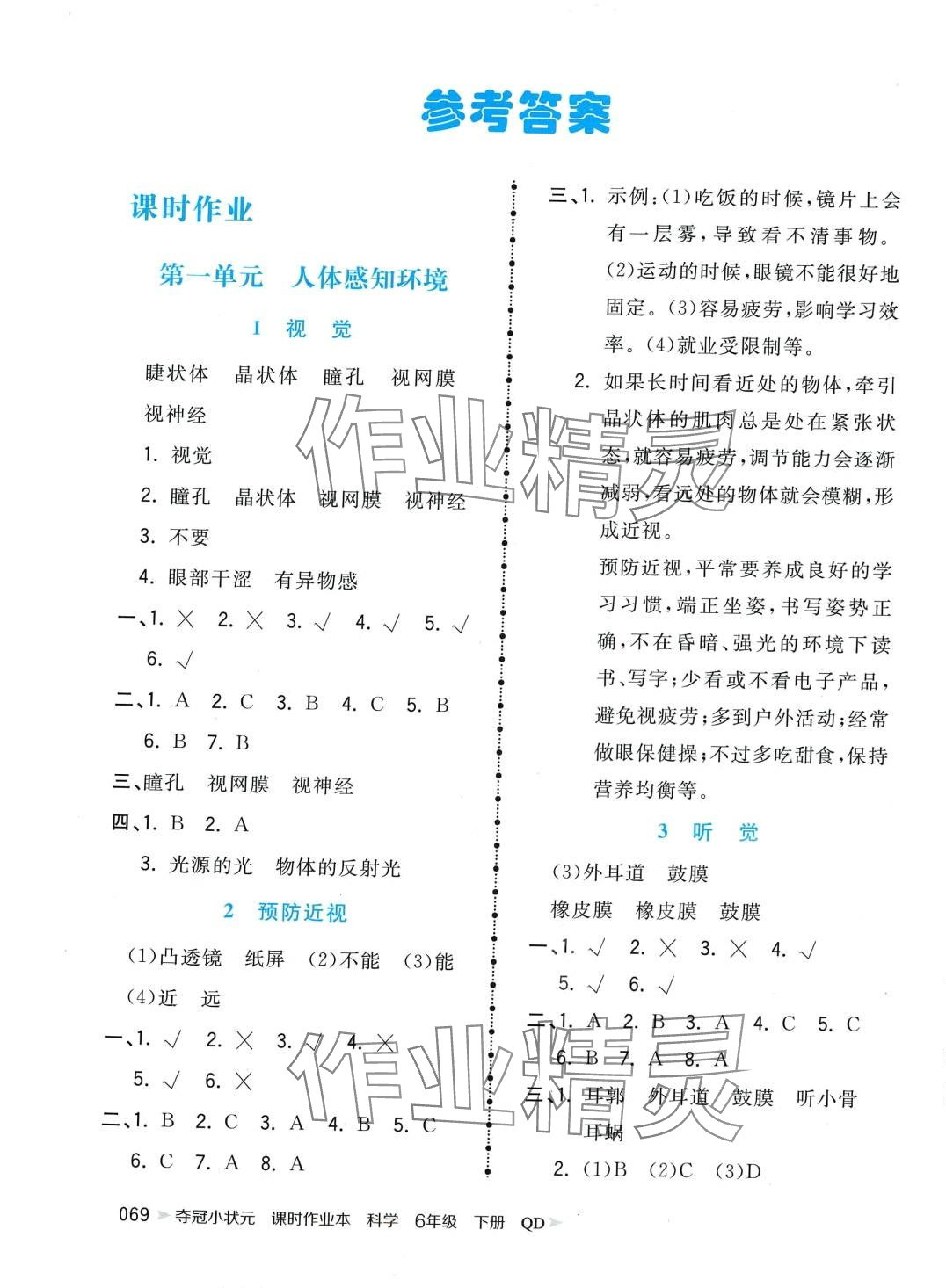 2024年奪冠小狀元課時(shí)作業(yè)本六年級(jí)科學(xué)下冊(cè)青島版 第1頁(yè)