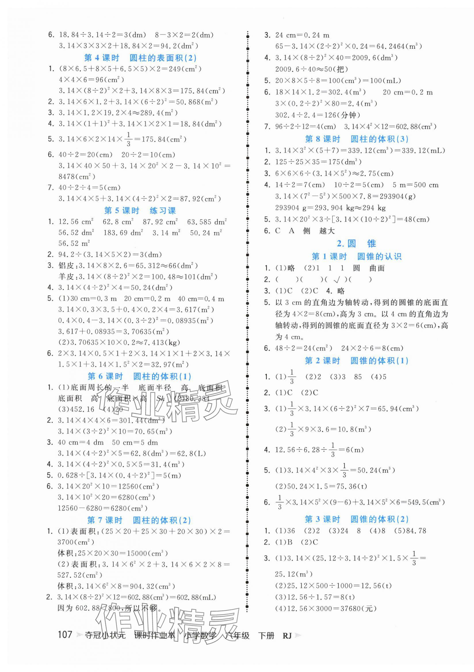 2025年奪冠小狀元課時作業(yè)本六年級數(shù)學(xué)下冊人教版 第3頁