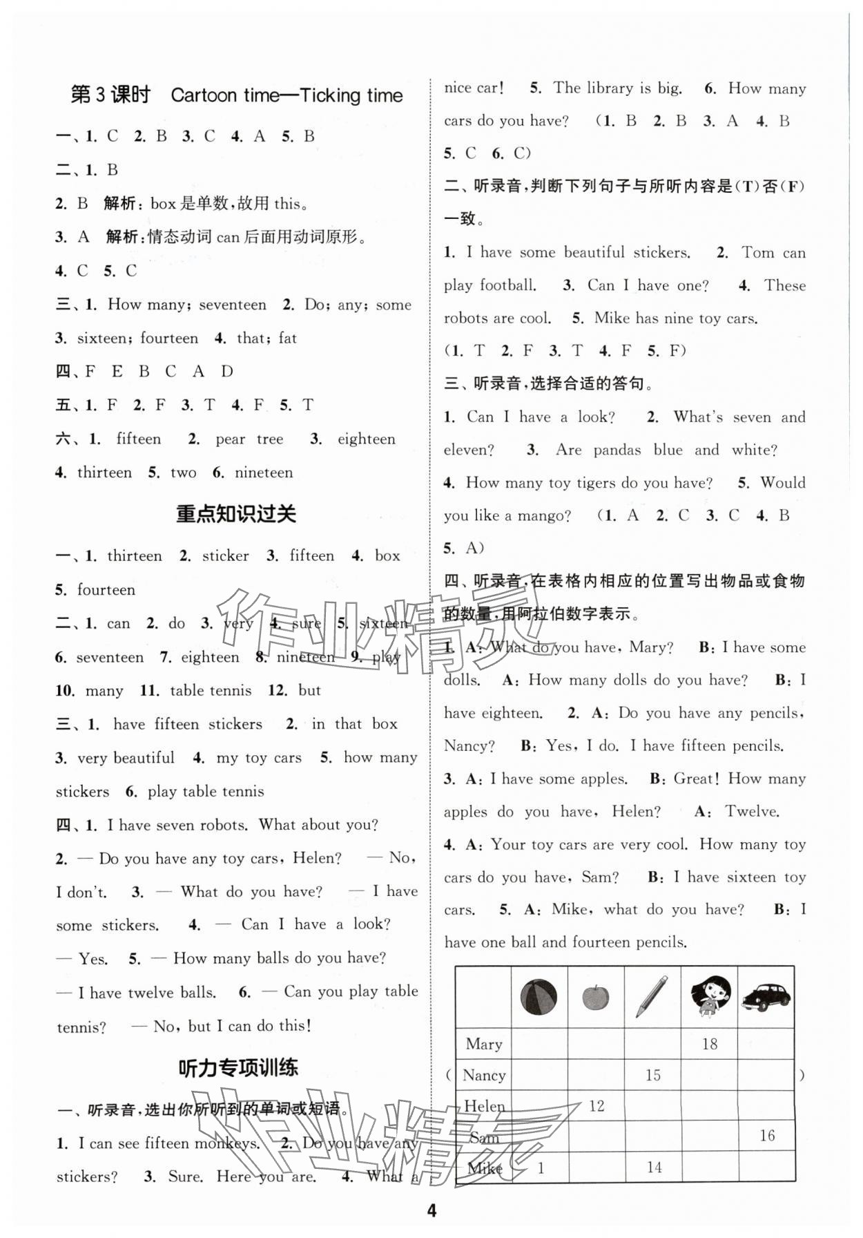 2024年通成学典课时作业本四年级英语上册译林版苏州专版 参考答案第4页