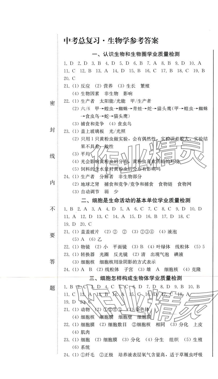 2024年中考總復習吉林出版集團股份有限公司生物中考人教版 第1頁