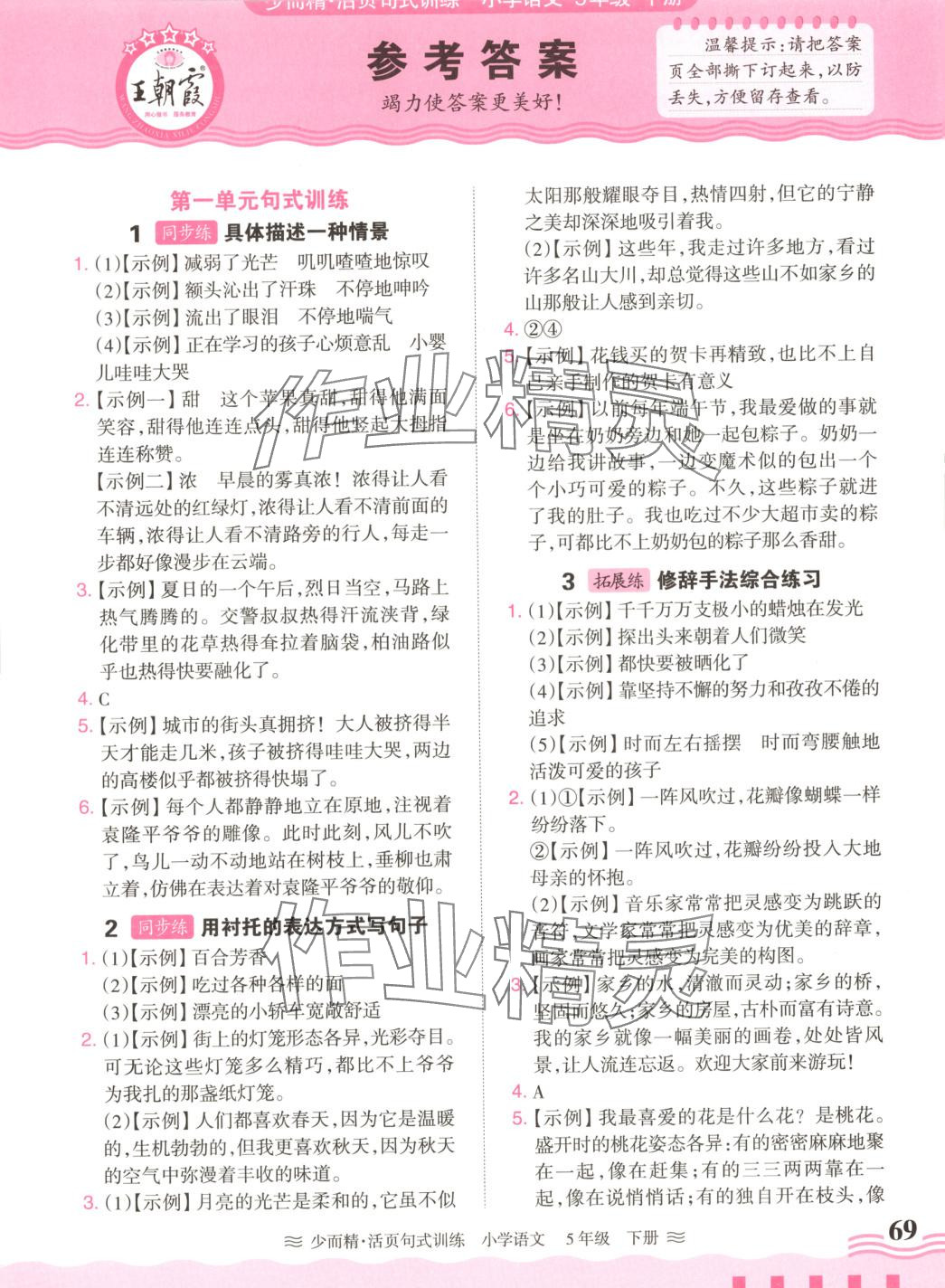 2025年少而精活页句式训练五年级语文下册 第1页