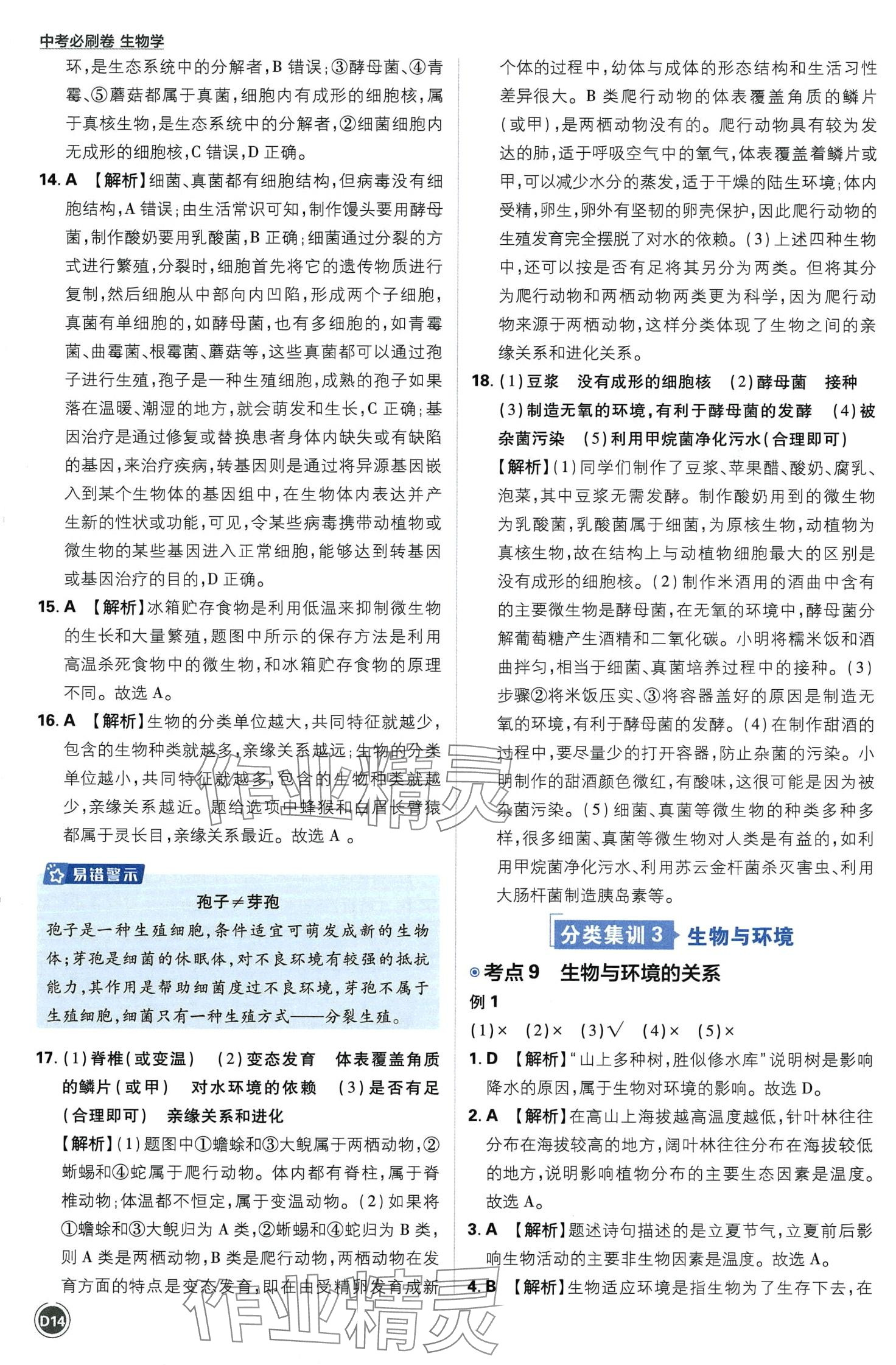 2024年中考必刷卷开明出版社生物&nbsp;第14页