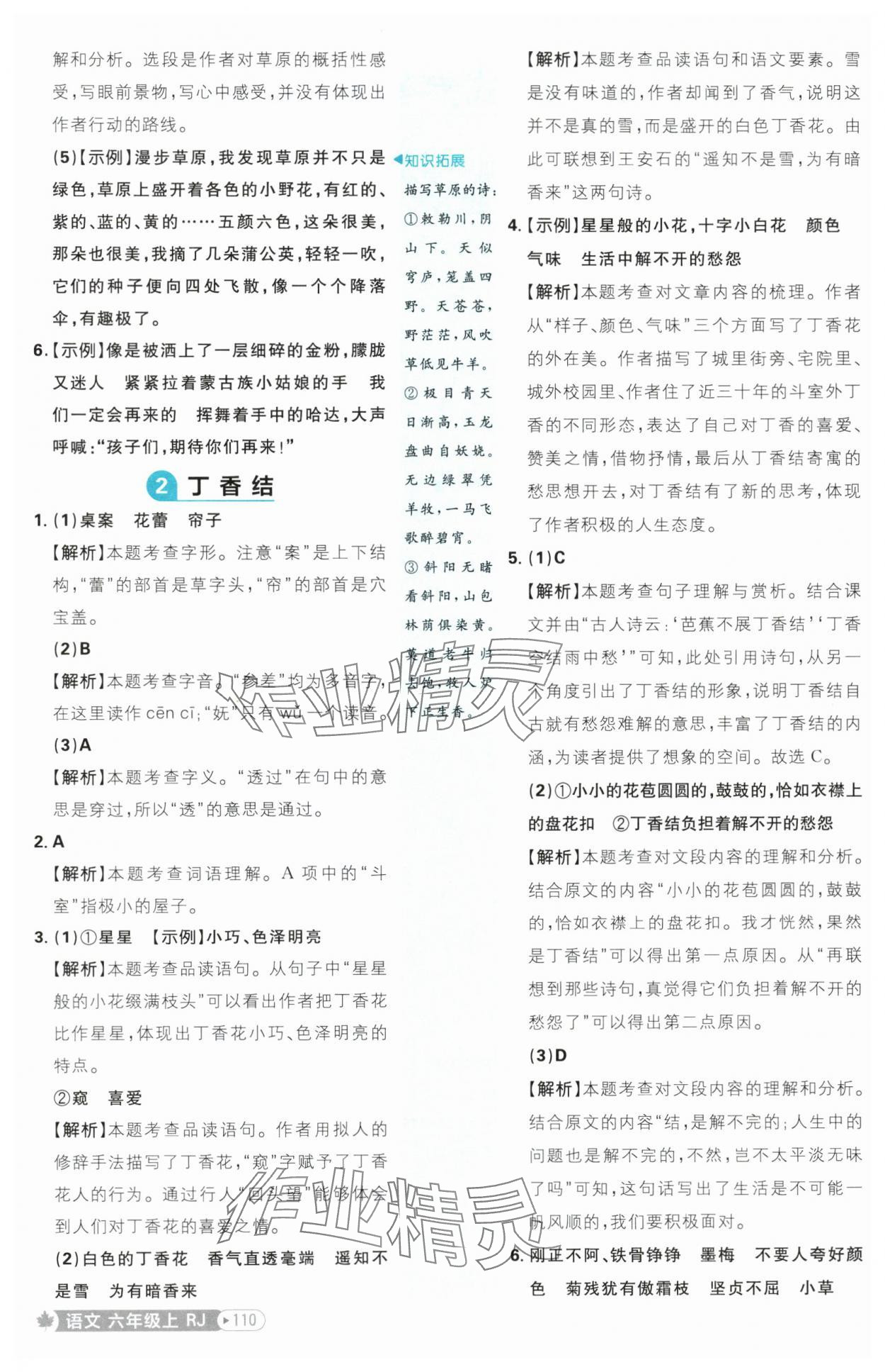 2025年小學必刷題六年級語文上冊人教版 參考答案第2頁