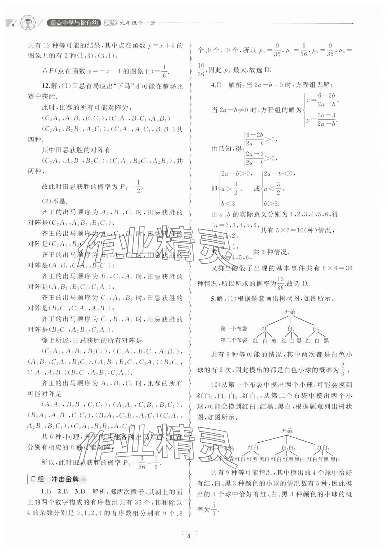 2024年重點中學與你有約九年級數(shù)學全一冊浙教版 參考答案第8頁