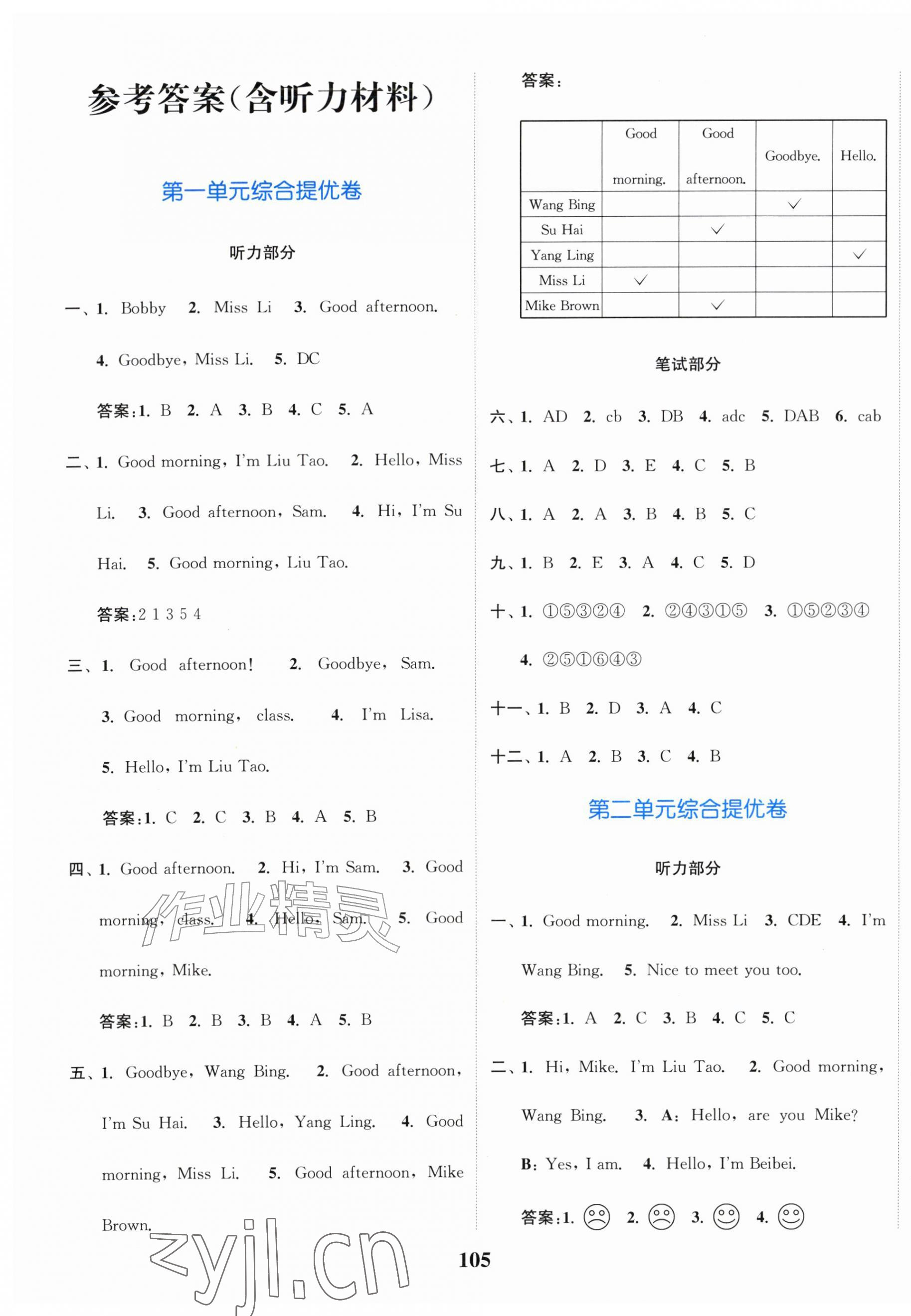 2026年江苏金考卷三年级英语上册译林版&nbsp;参考答案第1页
