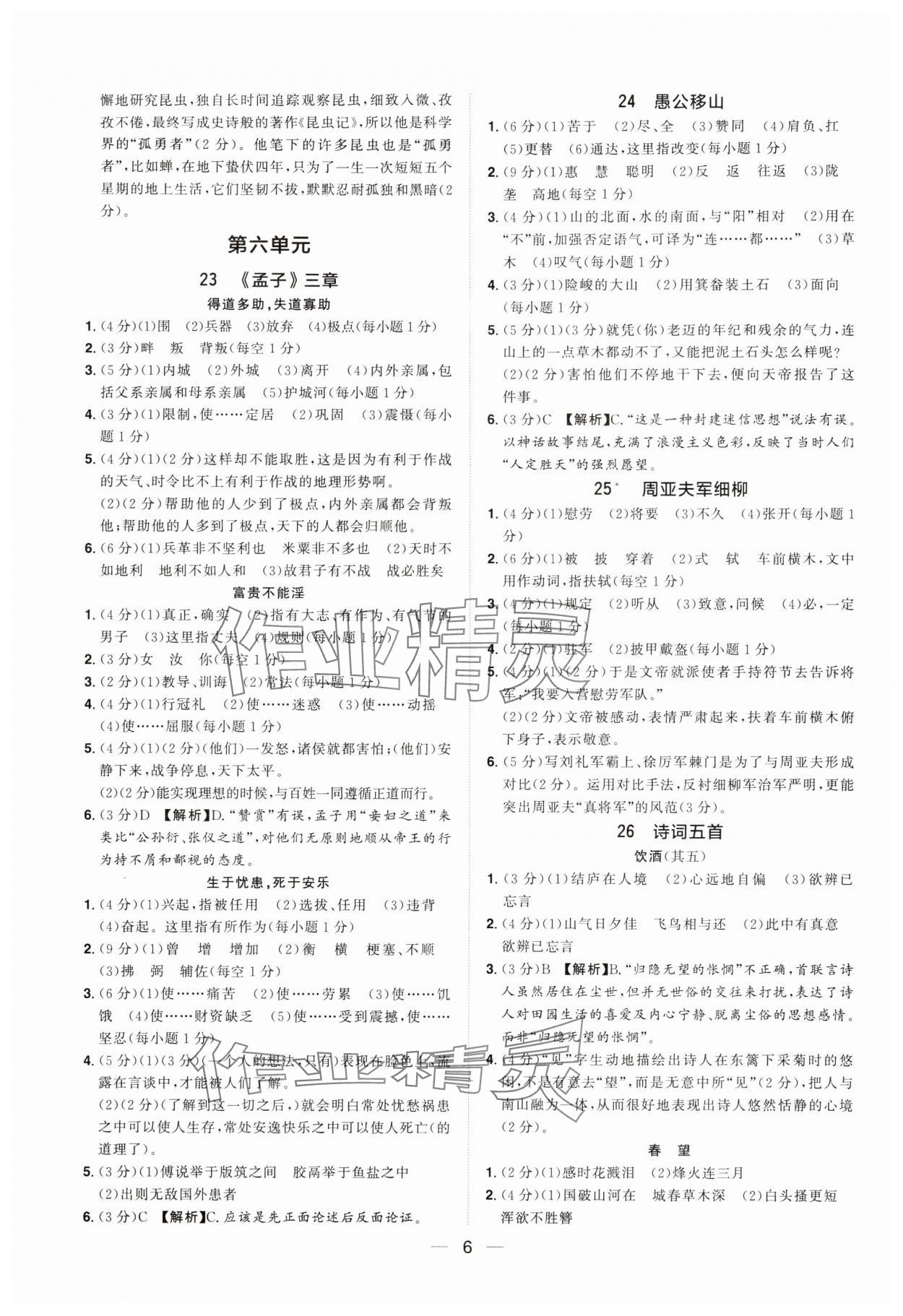 2024年陽光同學分層設(shè)計八年級語文上冊人教版福建專版 參考答案第5頁