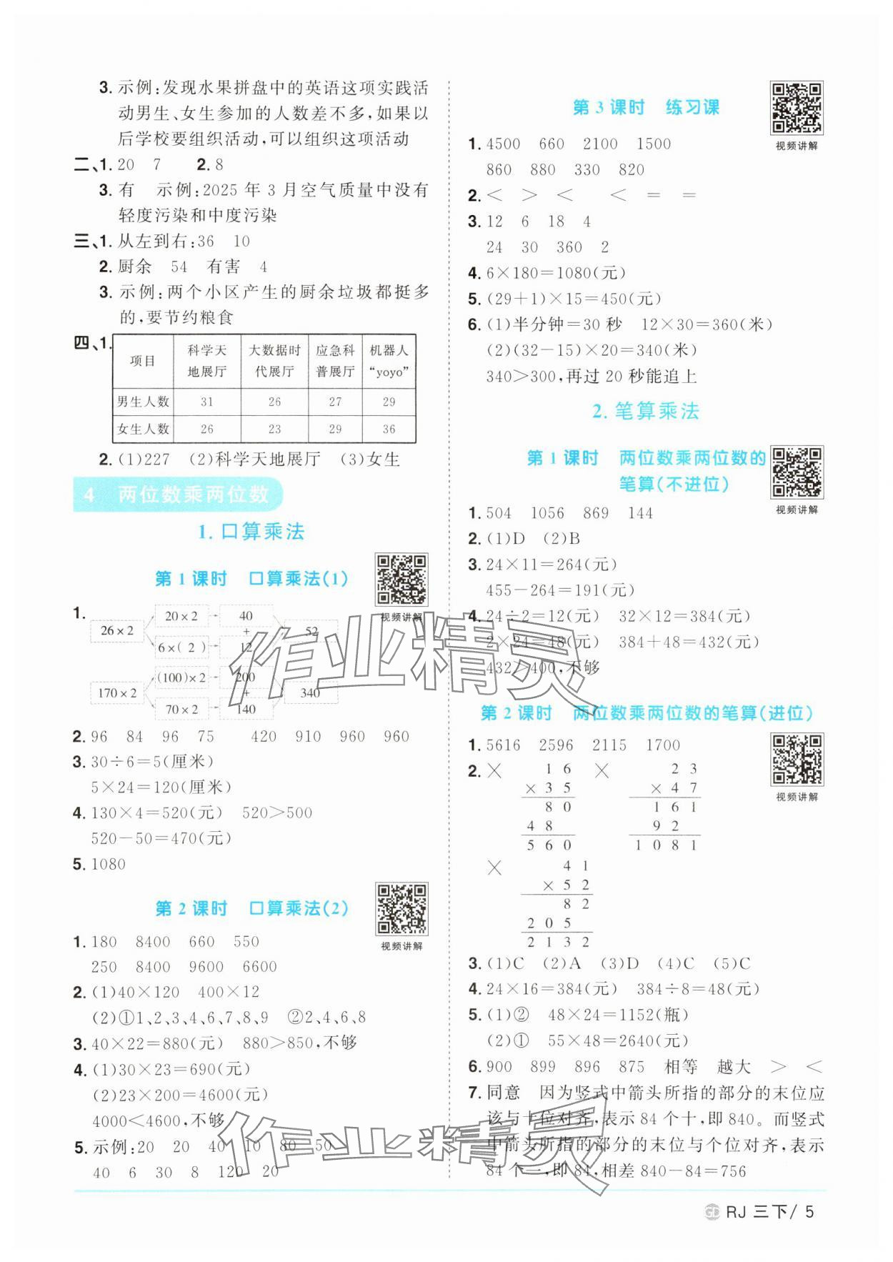 2025年陽光同學(xué)課時優(yōu)化作業(yè)三年級數(shù)學(xué)下冊人教版廣東專版 參考答案第5頁