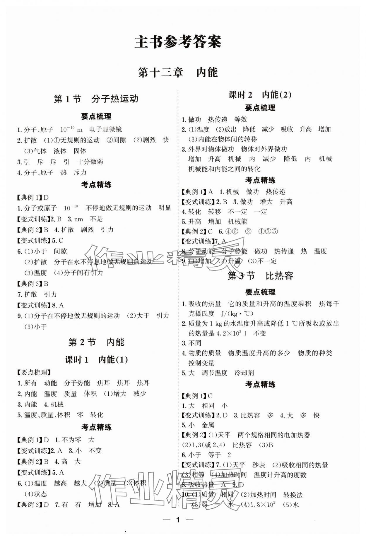 2023年考點(diǎn)專練九年級(jí)物理全一冊(cè)人教版深圳專版 第1頁(yè)