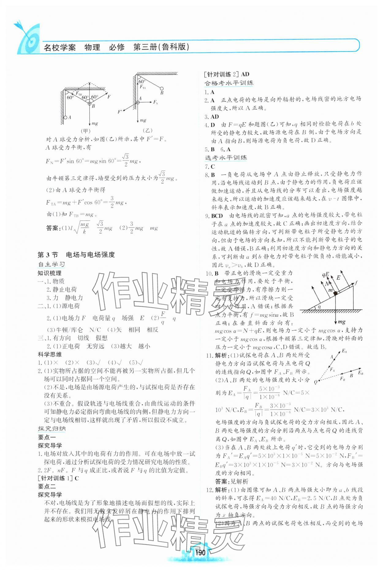 2024年名校學(xué)案高中物理必修第三冊魯科版 參考答案第3頁