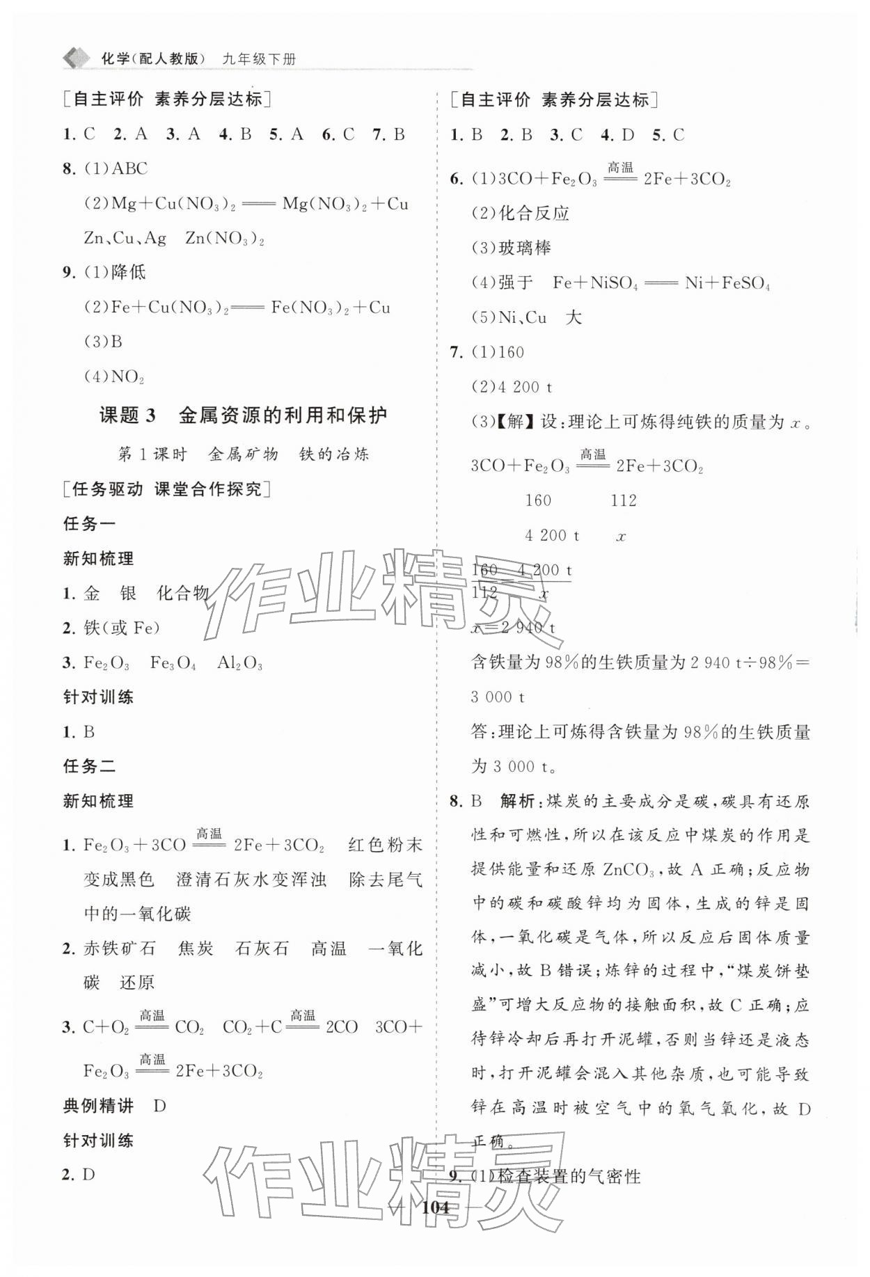 2026年新课程同步练习册九年级化学下册人教版&nbsp;第4页