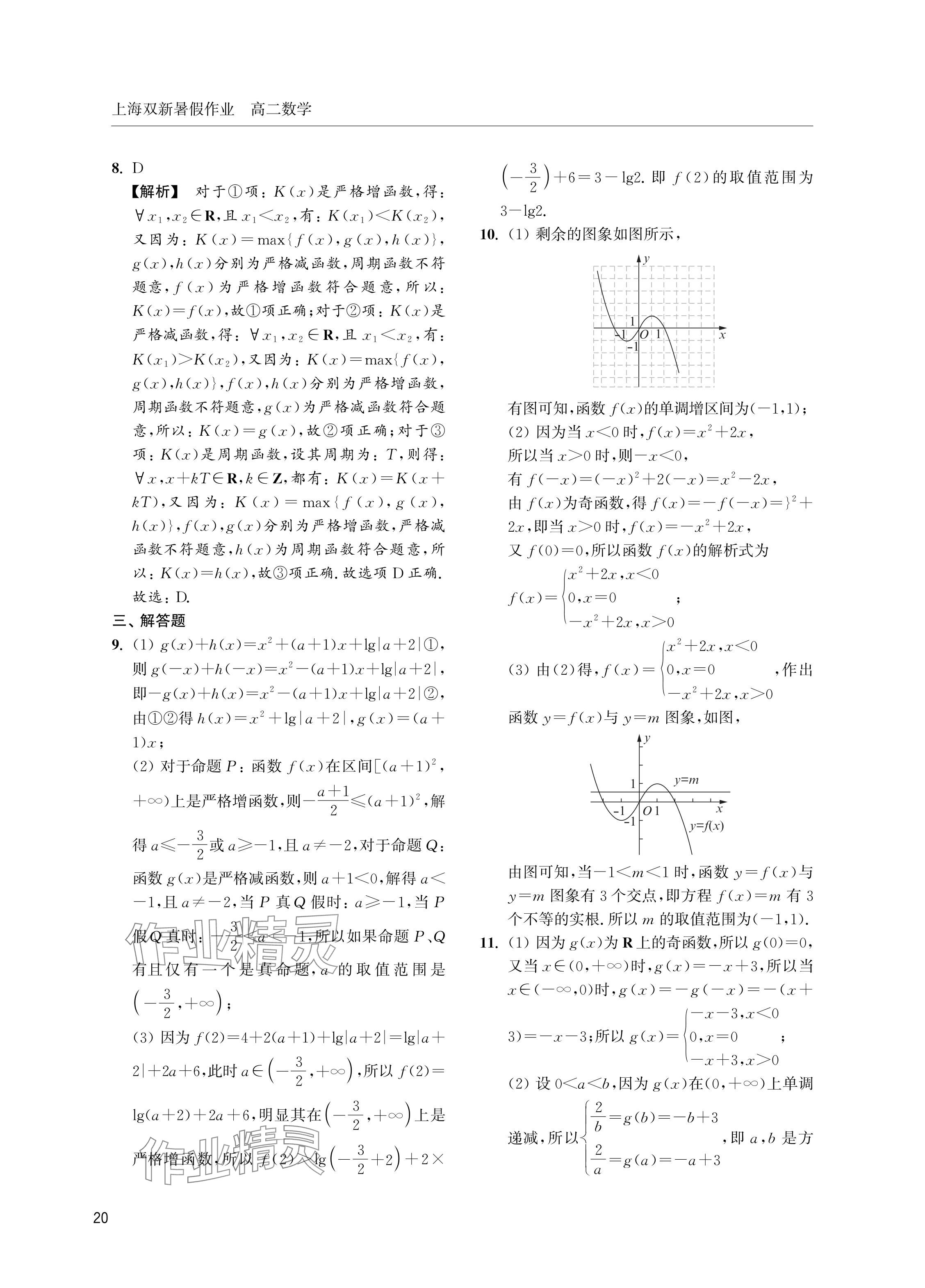 2024年双新暑假作业高二数学沪教版 参考答案第20页