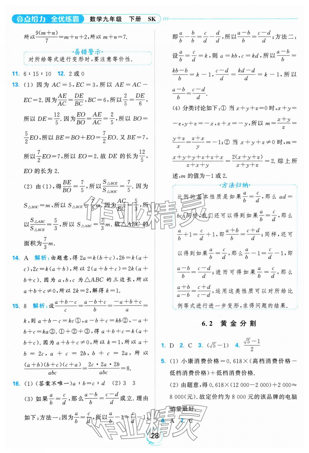 2025年亮點(diǎn)給力全優(yōu)練霸九年級(jí)數(shù)學(xué)下冊(cè)蘇科版 參考答案第28頁