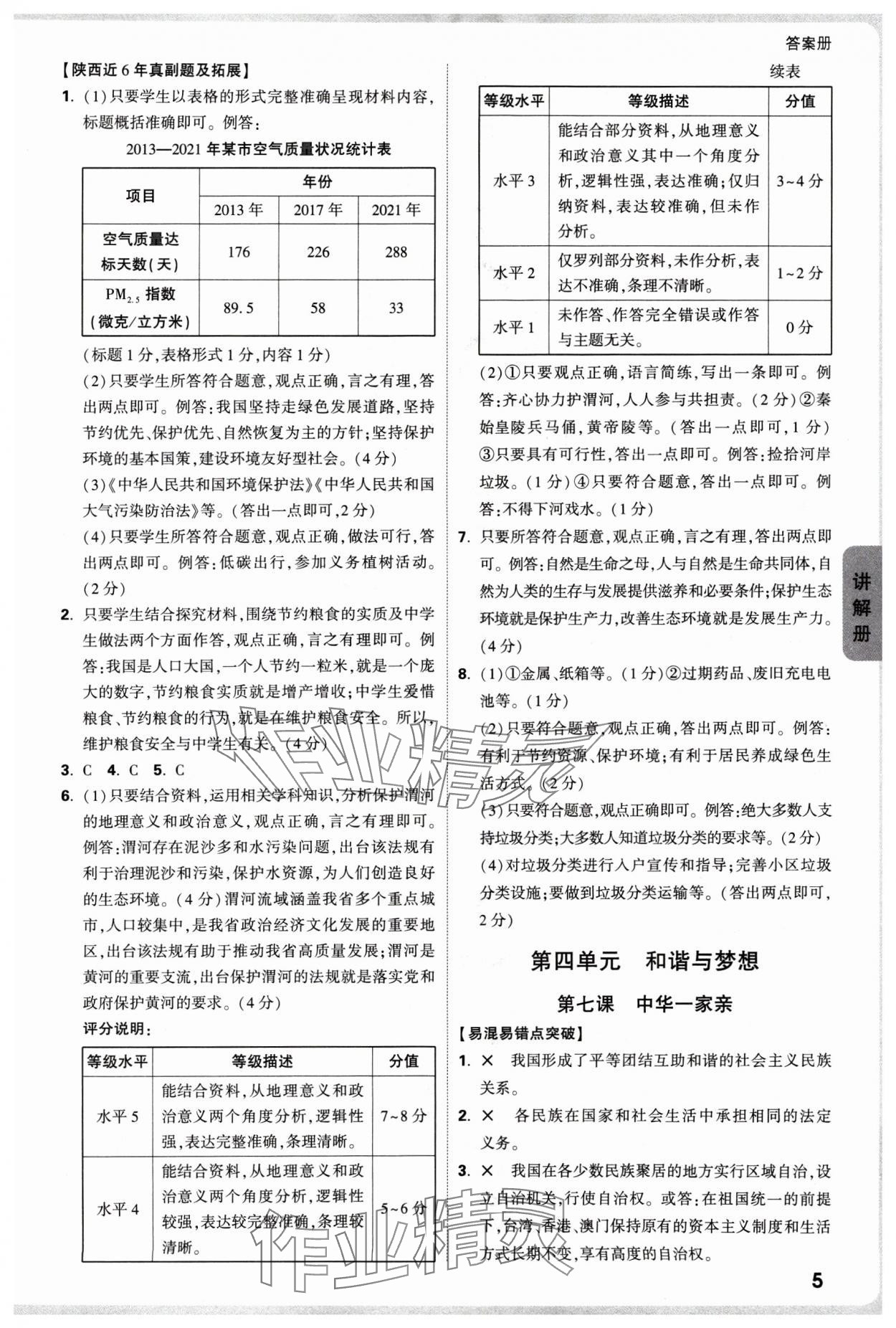 2025年中考面對(duì)面道德與法治人教版陜西專版 參考答案第7頁(yè)