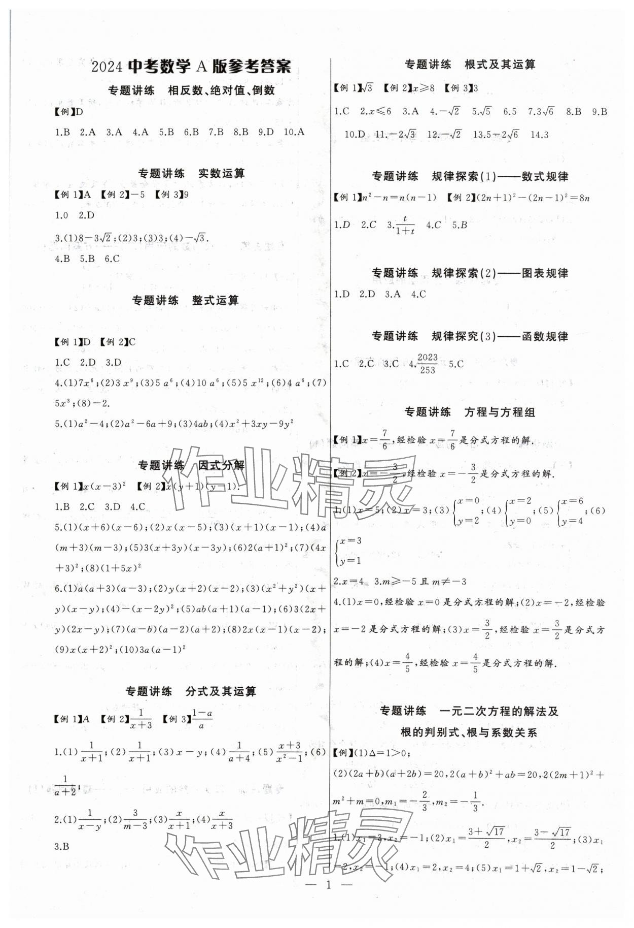 2024年思维新观察中考数学人教版 第1页