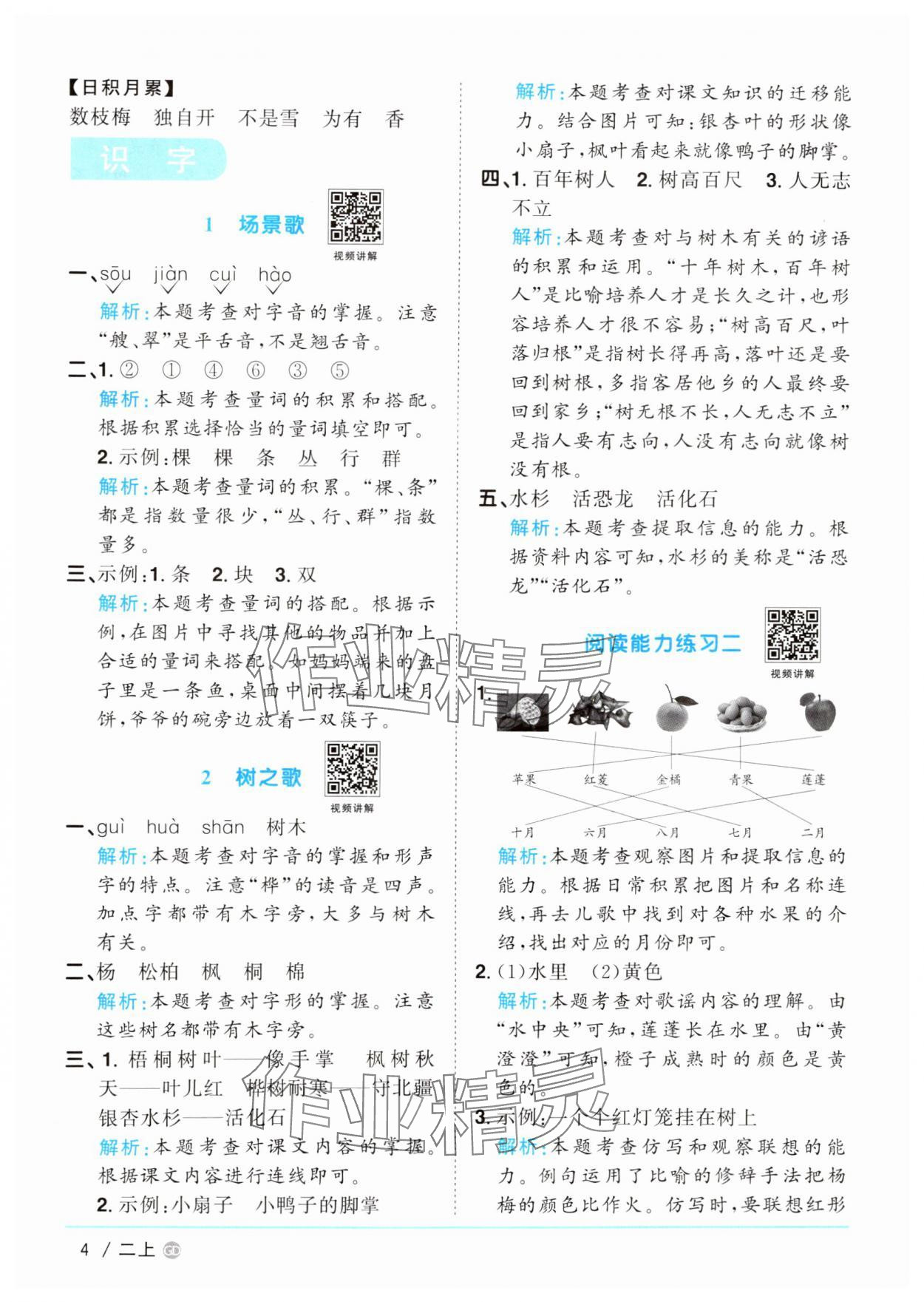 2024年陽光同學(xué)課時優(yōu)化作業(yè)二年級語文上冊人教版廣東專版 參考答案第4頁