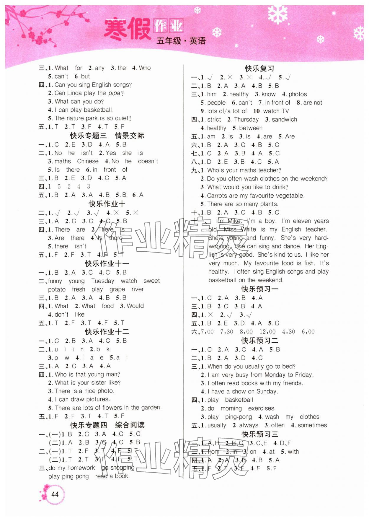 2025年快乐假期寒假作业延边教育出版社五年级英语人教版 第2页