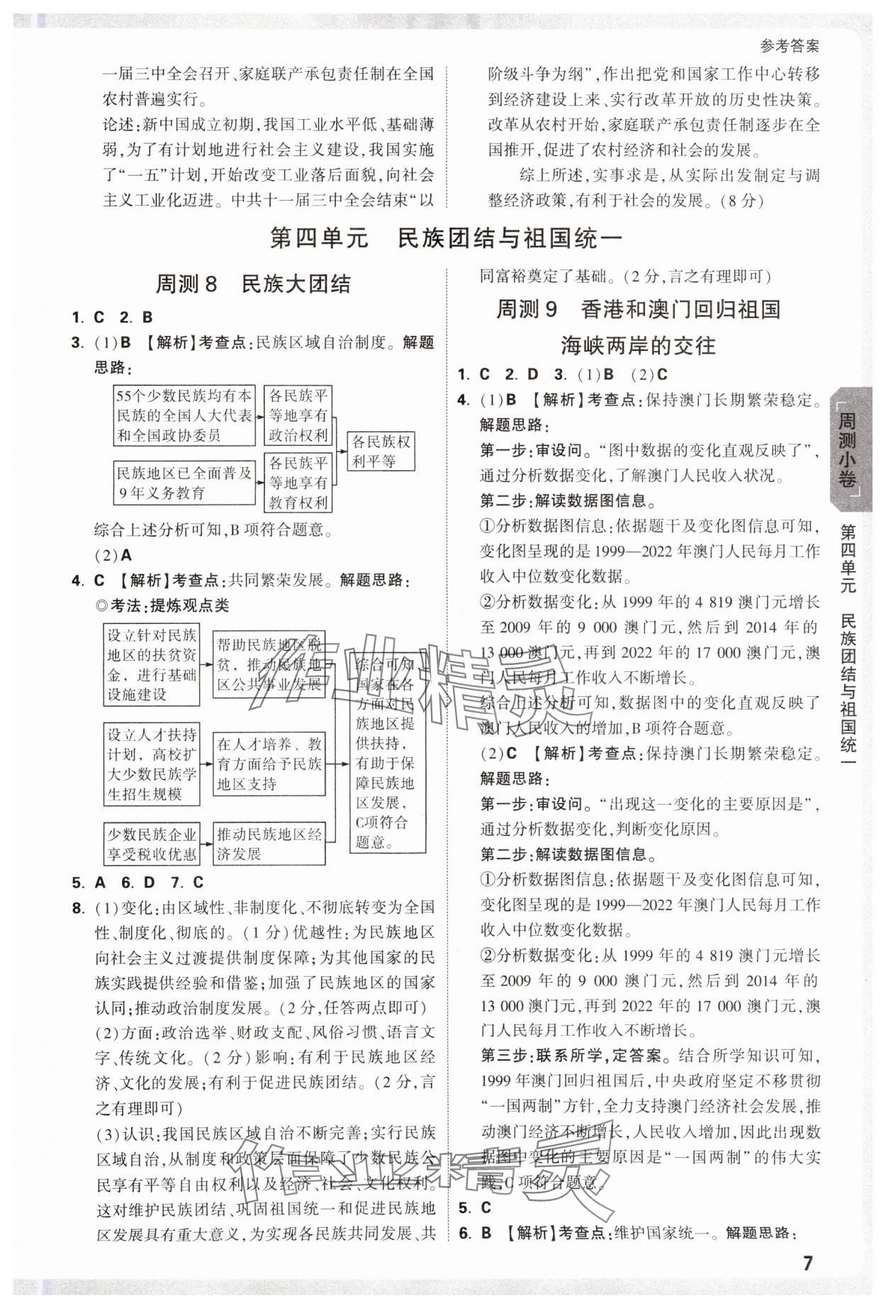 2025年萬(wàn)唯中考大小卷八年級(jí)歷史下冊(cè)人教版 參考答案第7頁(yè)