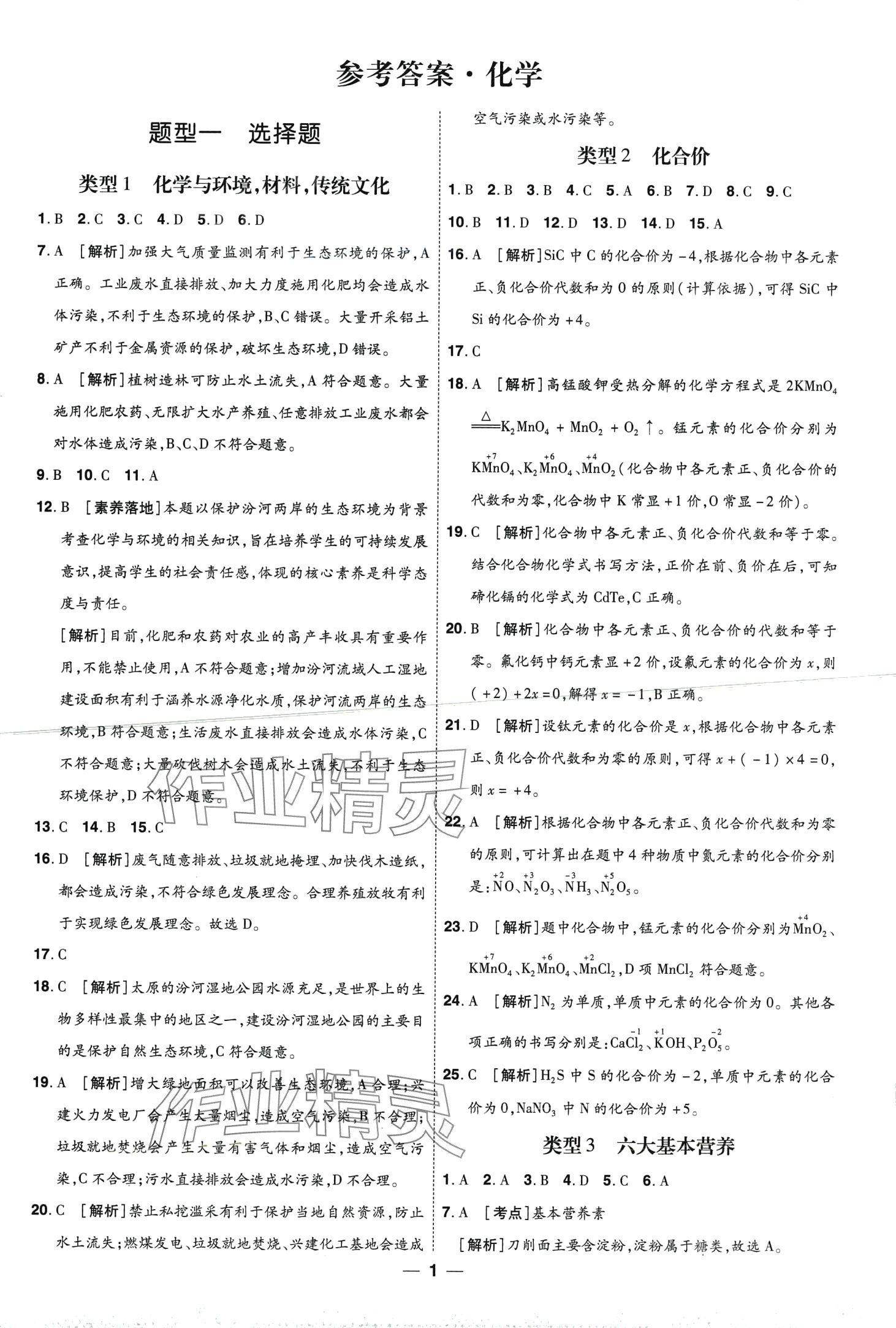 2024年99+1活頁卷中考領航者化學中考山西專版 第1頁