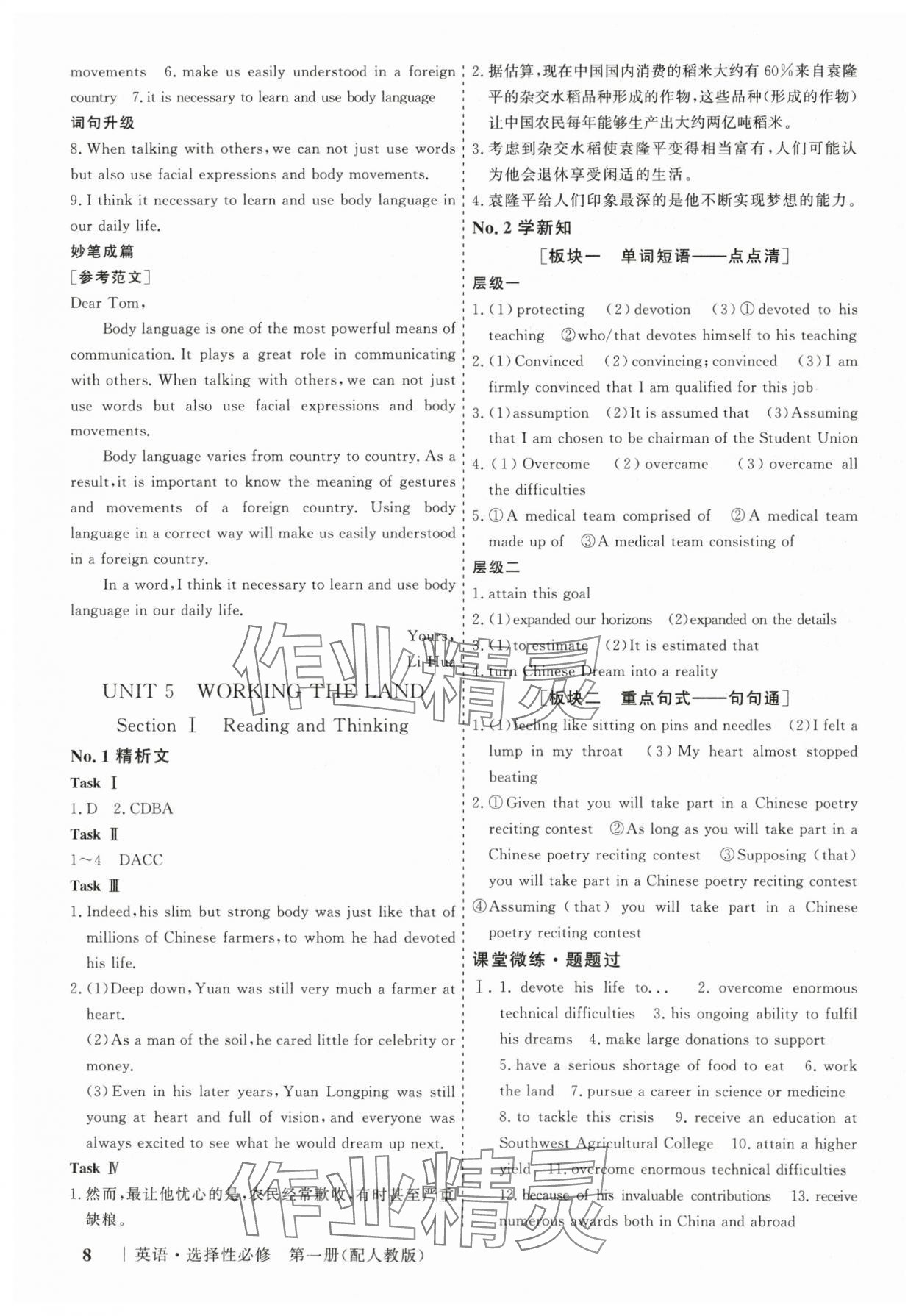 2025年高考領航山東美術出版社英語選擇性必修第一冊人教版 參考答案第8頁
