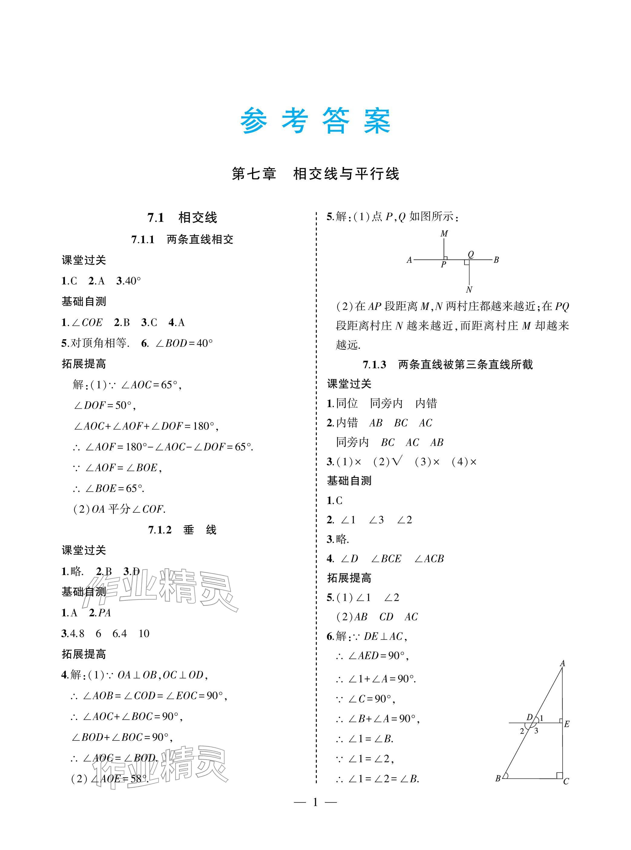 2026年新课堂同步学习与探究七年级数学下册人教版&nbsp;参考答案第1页