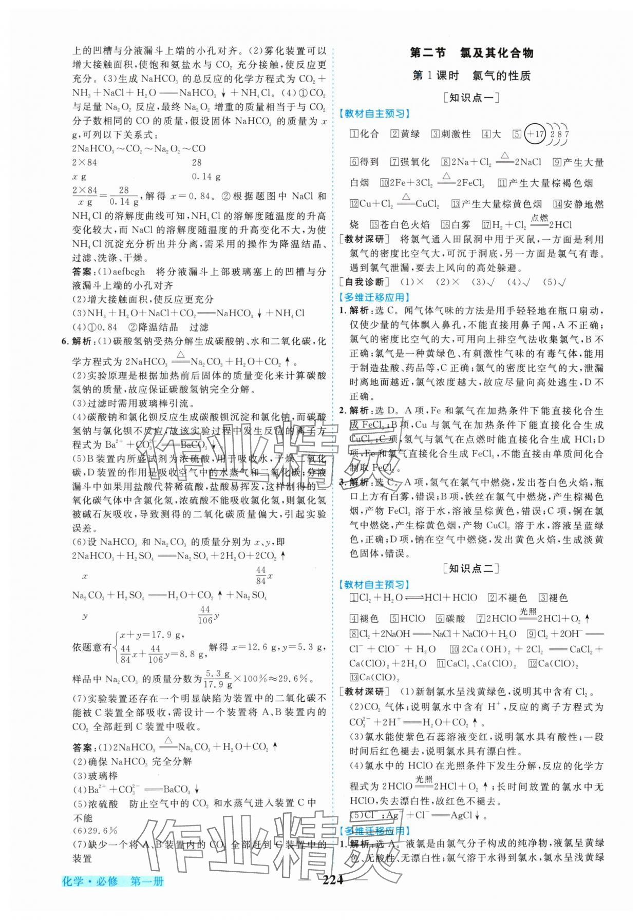 2024年新坐标同步练习高中化学必修第一册人教版 参考答案第11页