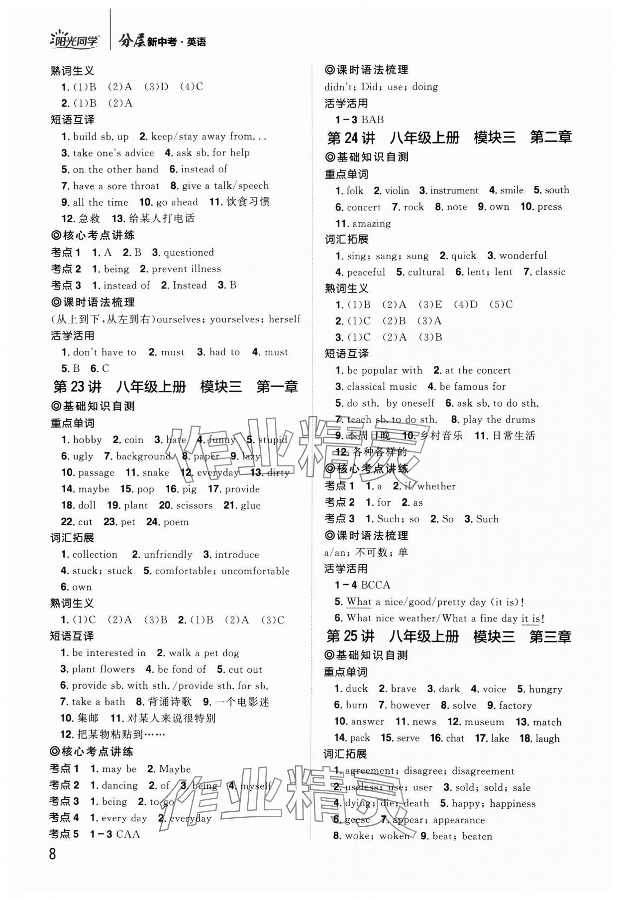 2024年阳光同学分层新中考英语福建专版&nbsp;参考答案第8页
