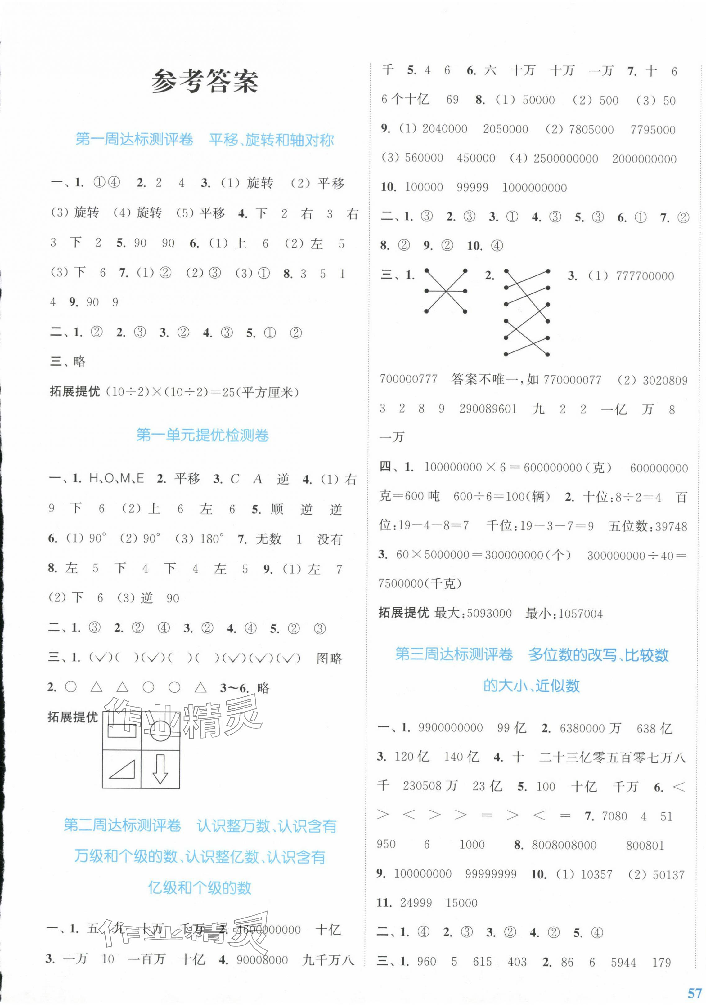 2024年復習金卷同步跟蹤大試卷四年級數(shù)學下冊蘇教版提優(yōu)版 參考答案第1頁