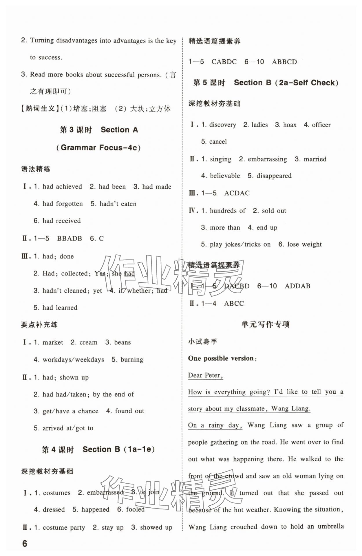 2025年一本九年級英語下冊人教版安徽專版 參考答案第5頁
