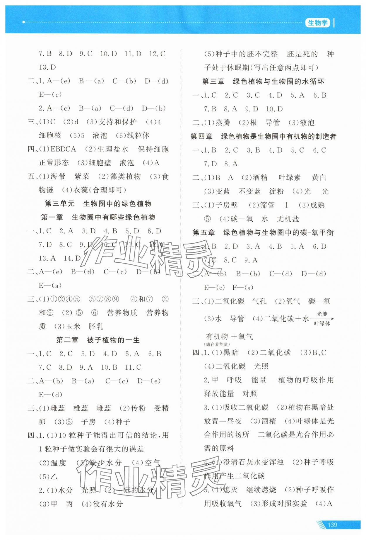 2025年资源与评价中考全程总复习生物B版 参考答案第2页