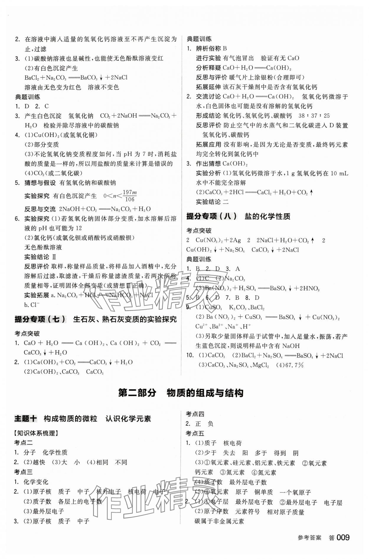 2024年全品中考复习方案化学人教版 参考答案第8页