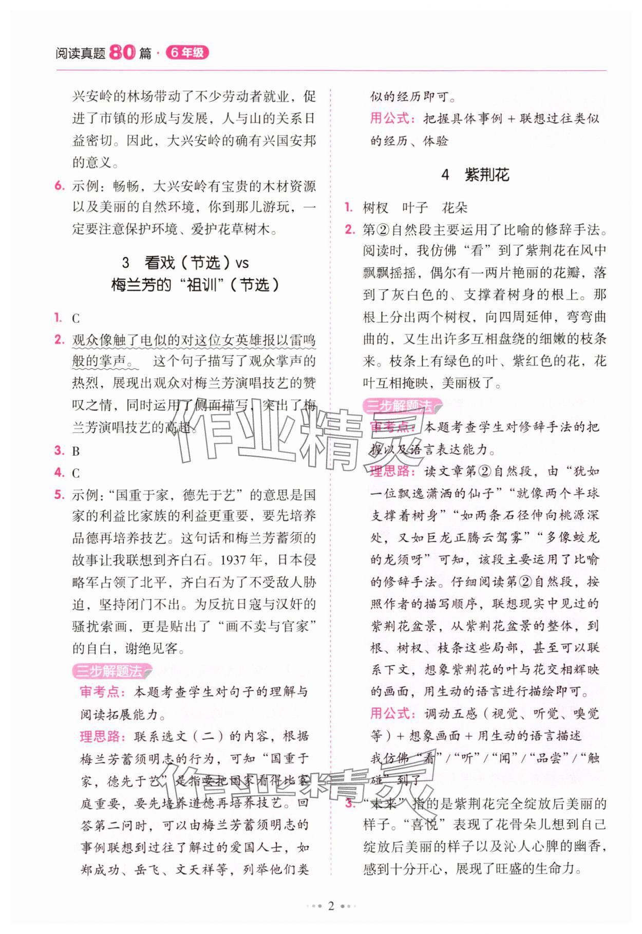 2025年閱讀真題80篇六年級廣東專版廣東經濟出版社 參考答案第2頁