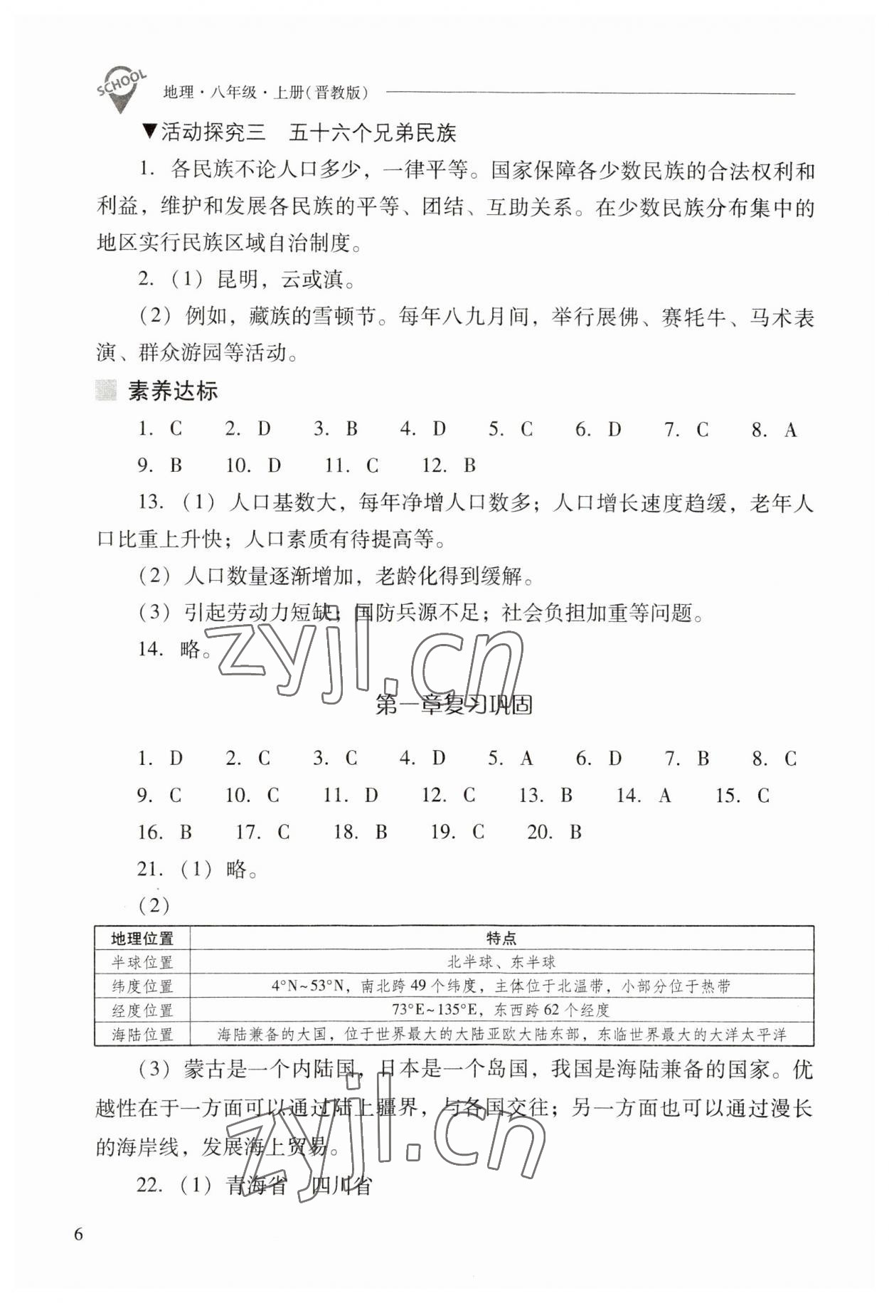 2023年新课程问题解决导学方案八年级地理上册晋教版 参考答案第6页