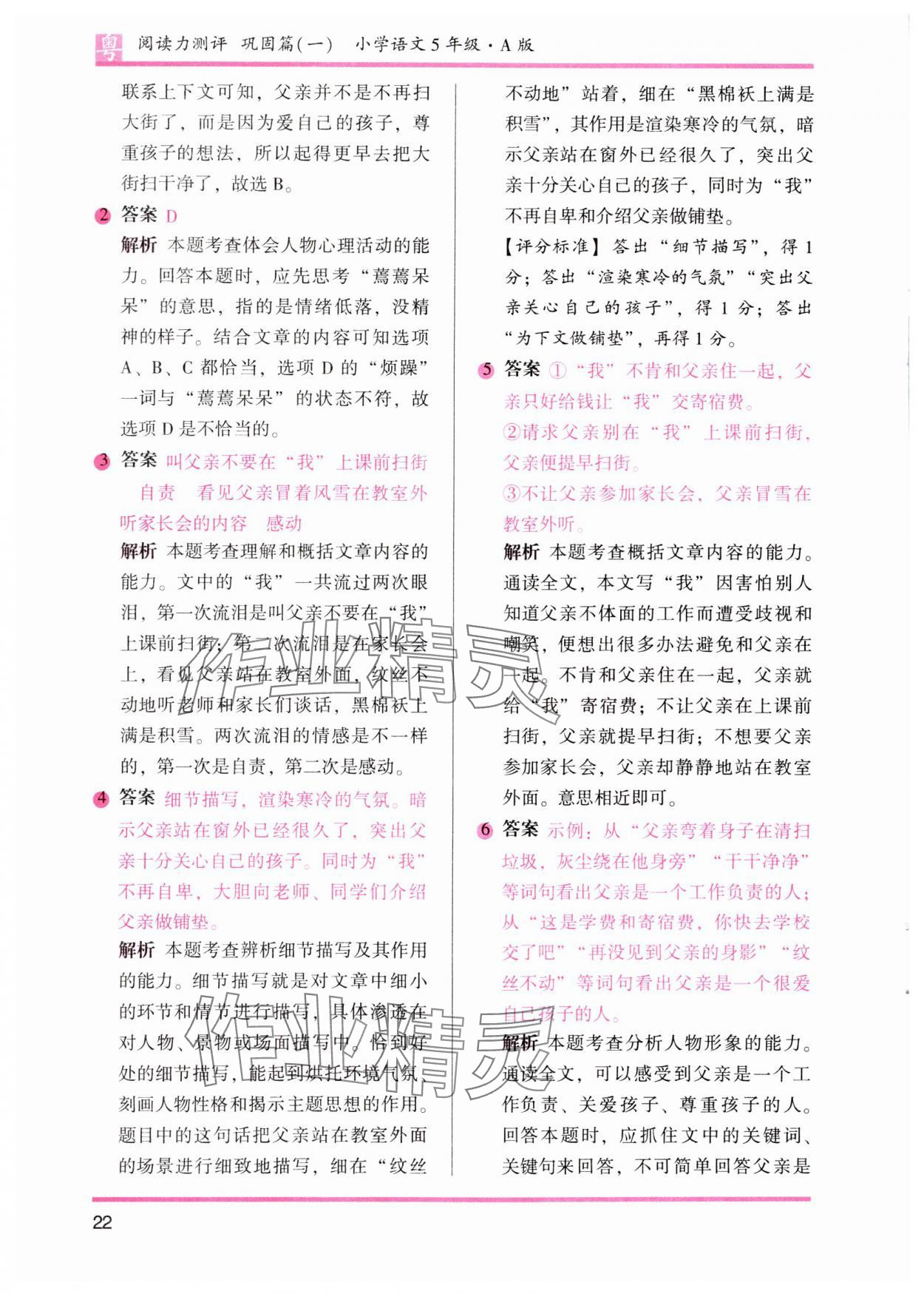 2023年木頭馬閱讀力測評小學(xué)語文五年級人教版培優(yōu)篇A版廣東專版 參考答案第7頁