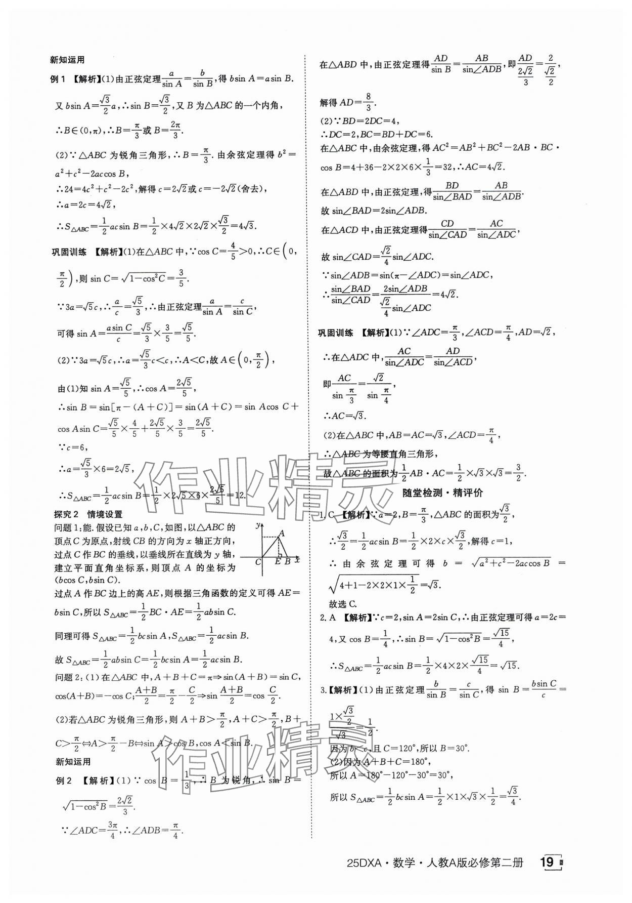 2025年金太陽導學案數學必修第二冊人教版A版 參考答案第19頁