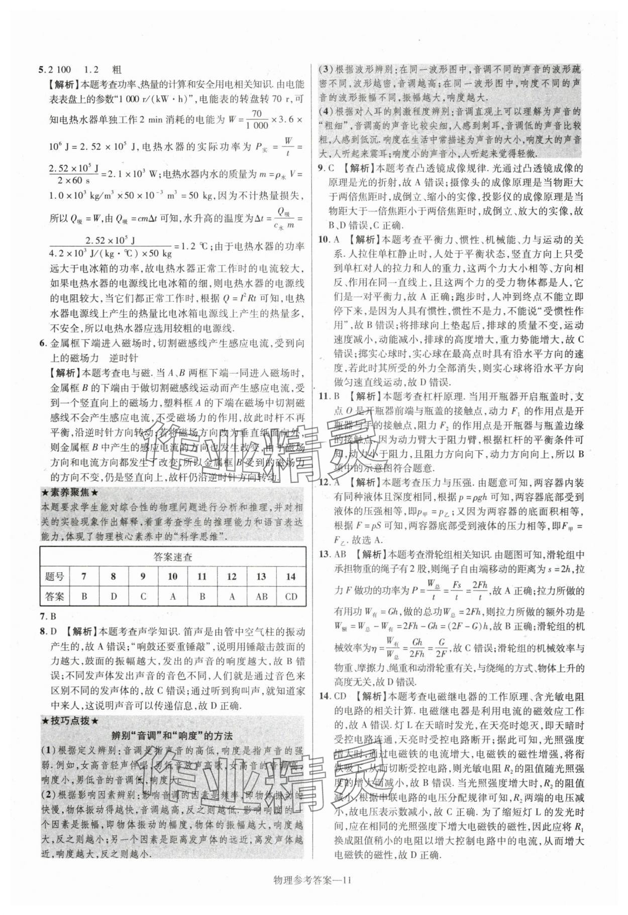 2024年澤睿文化真題匯編卷物理中考河南專版 參考答案第11頁