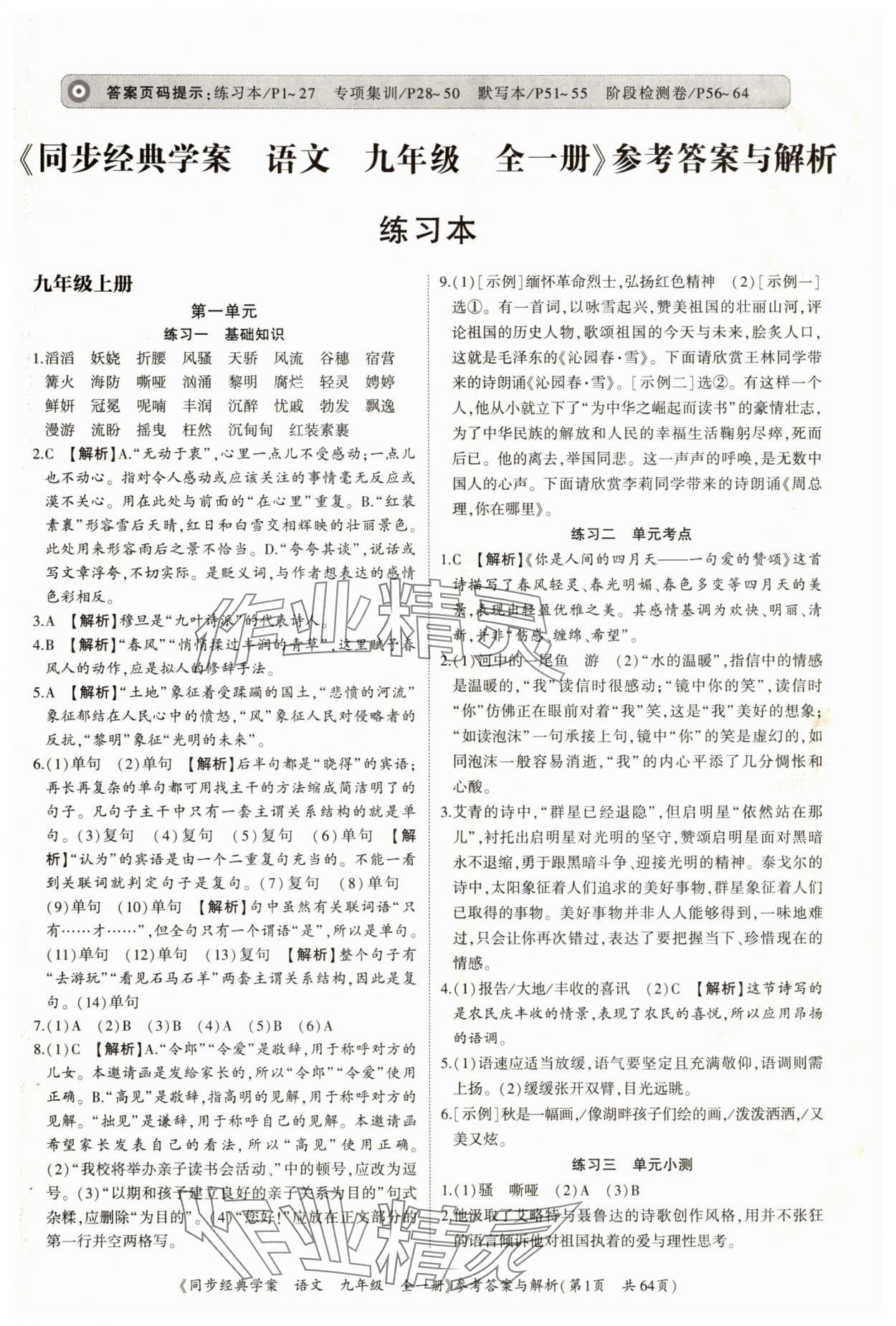 2025年同步经典学案九年级语文全一册人教版深圳专版 第1页