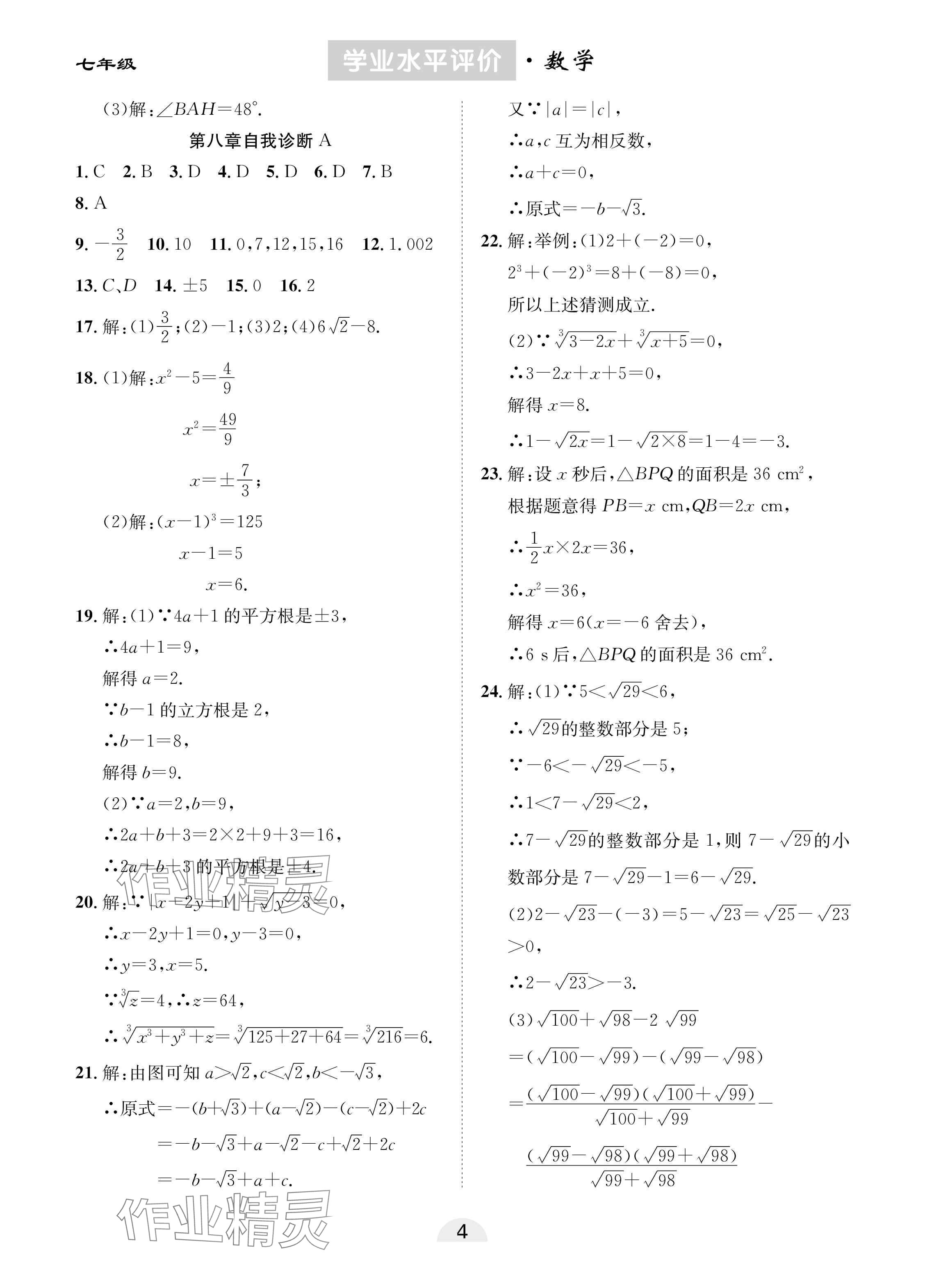 2025年學(xué)業(yè)水平評(píng)價(jià)七年級(jí)數(shù)學(xué)下冊(cè)人教版 參考答案第4頁(yè)