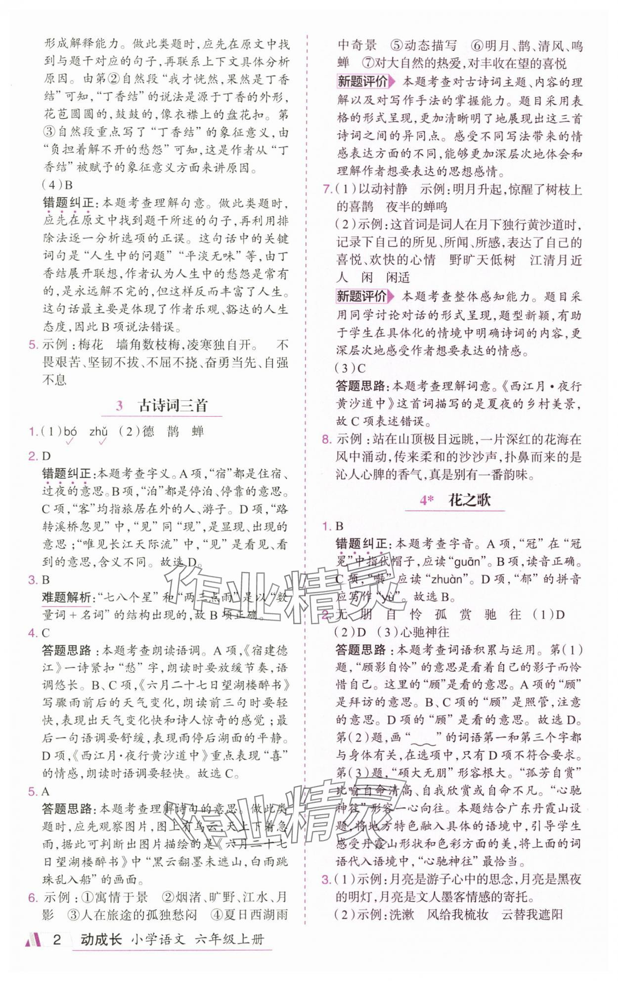 2025年动成长直击考试核心六年级语文上册人教版 参考答案第2页