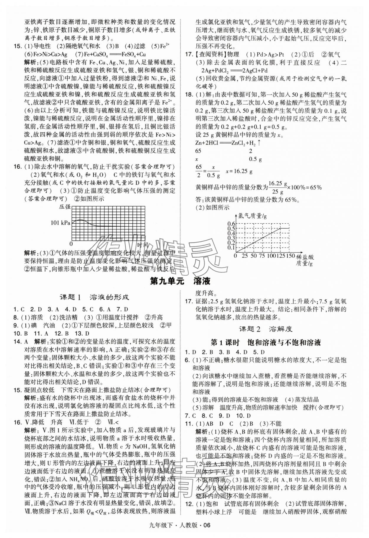 2024年經(jīng)綸學典學霸九年級化學下冊人教版 參考答案第6頁