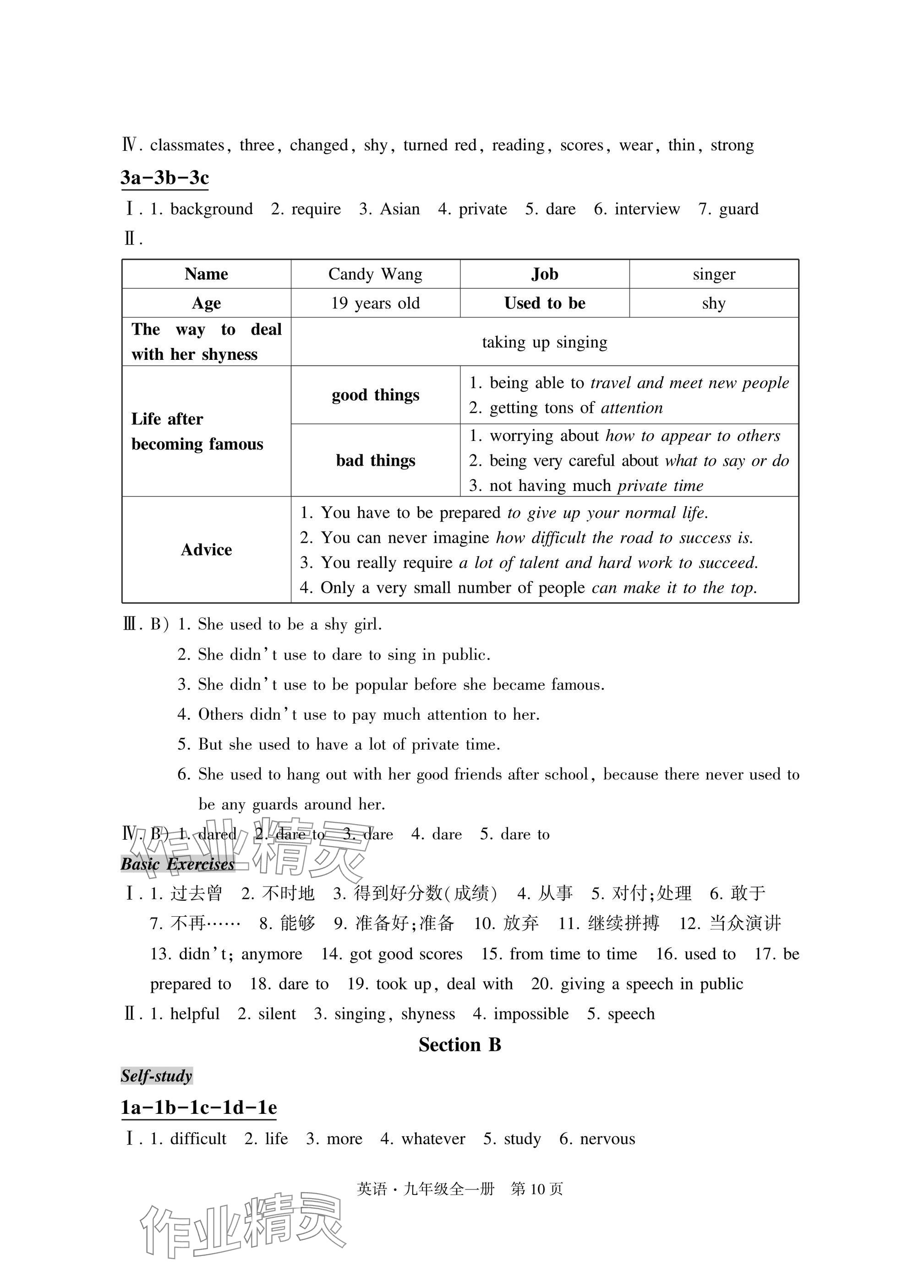 2025年自主学习指导课程与测试九年级英语全一册人教版&nbsp;参考答案第10页