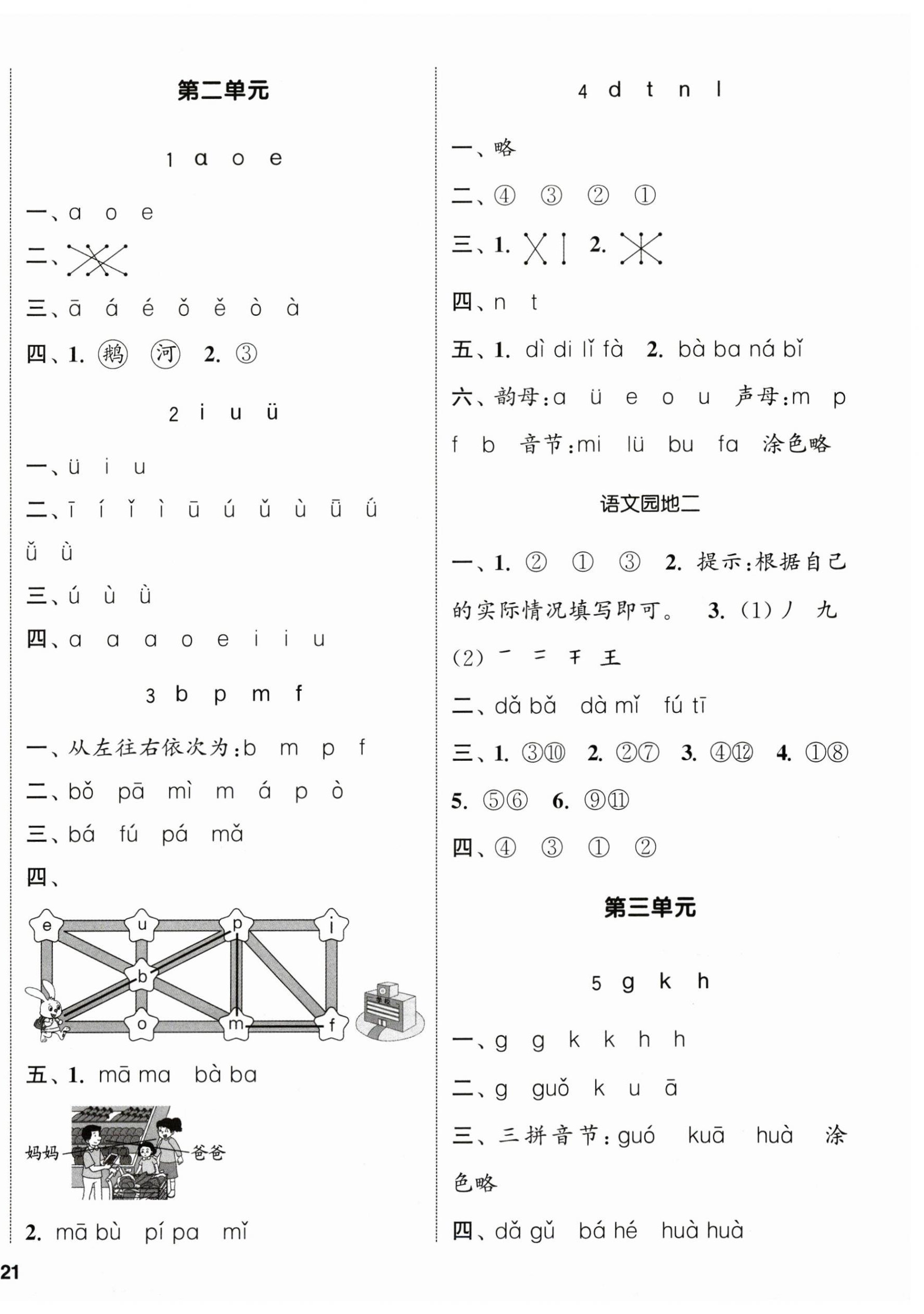 2025年通城学典课时新体验一年级语文上册人教版 参考答案第2页