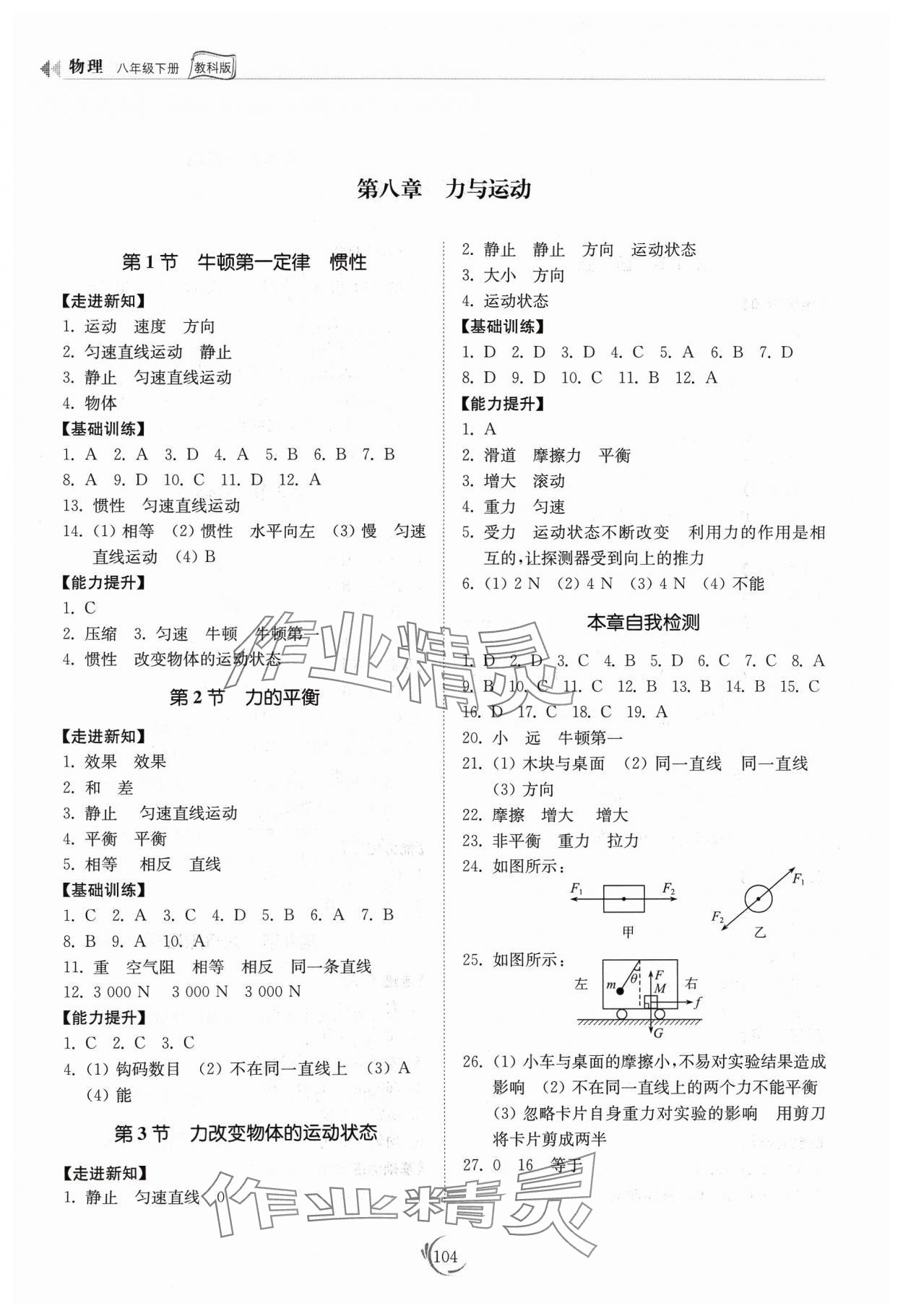 2024年同步練習(xí)冊(cè)山東科學(xué)技術(shù)出版社八年級(jí)物理下冊(cè)教科版 參考答案第3頁(yè)