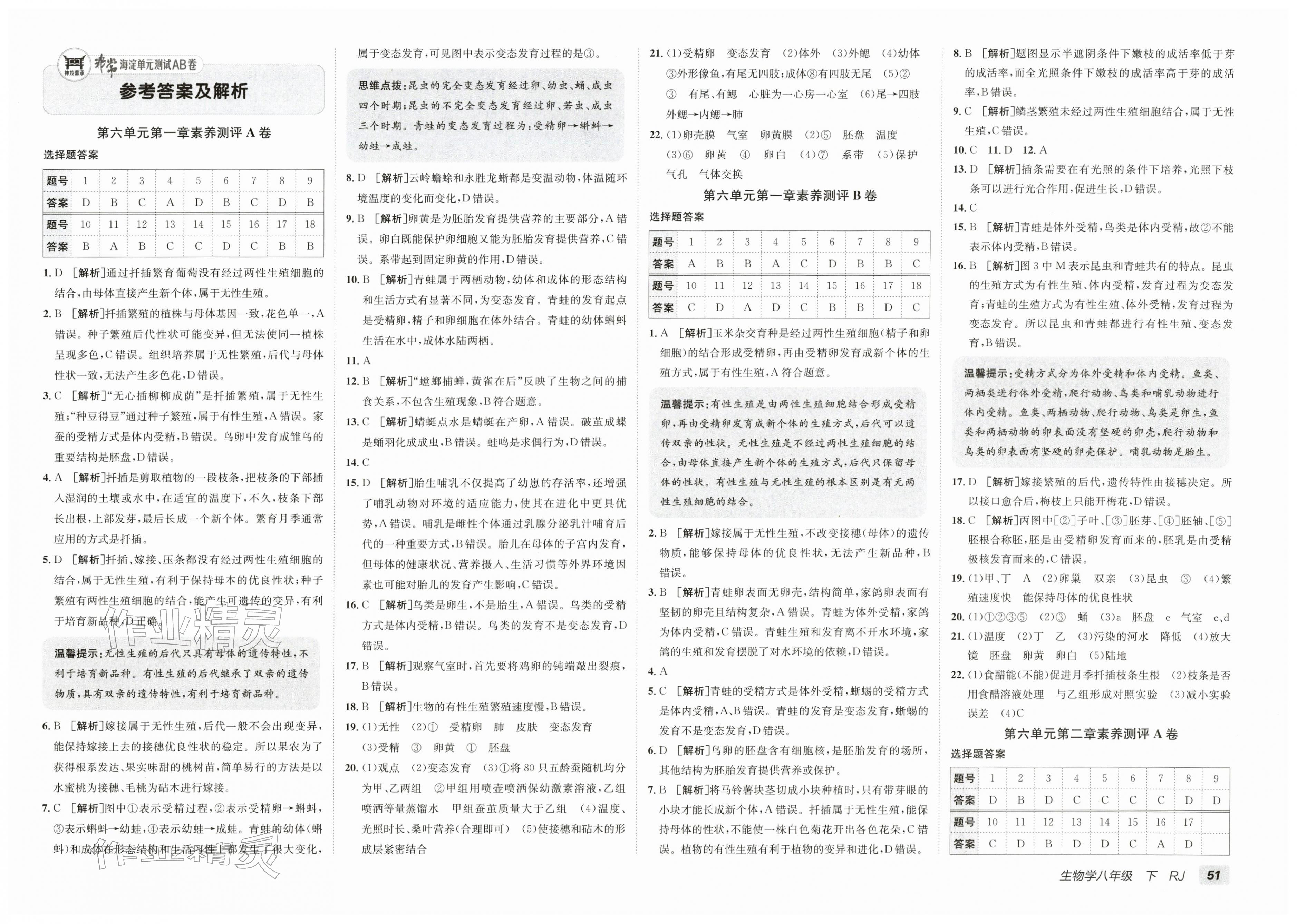 2026年海淀单元测试AB卷八年级生物下册人教版&nbsp;第1页