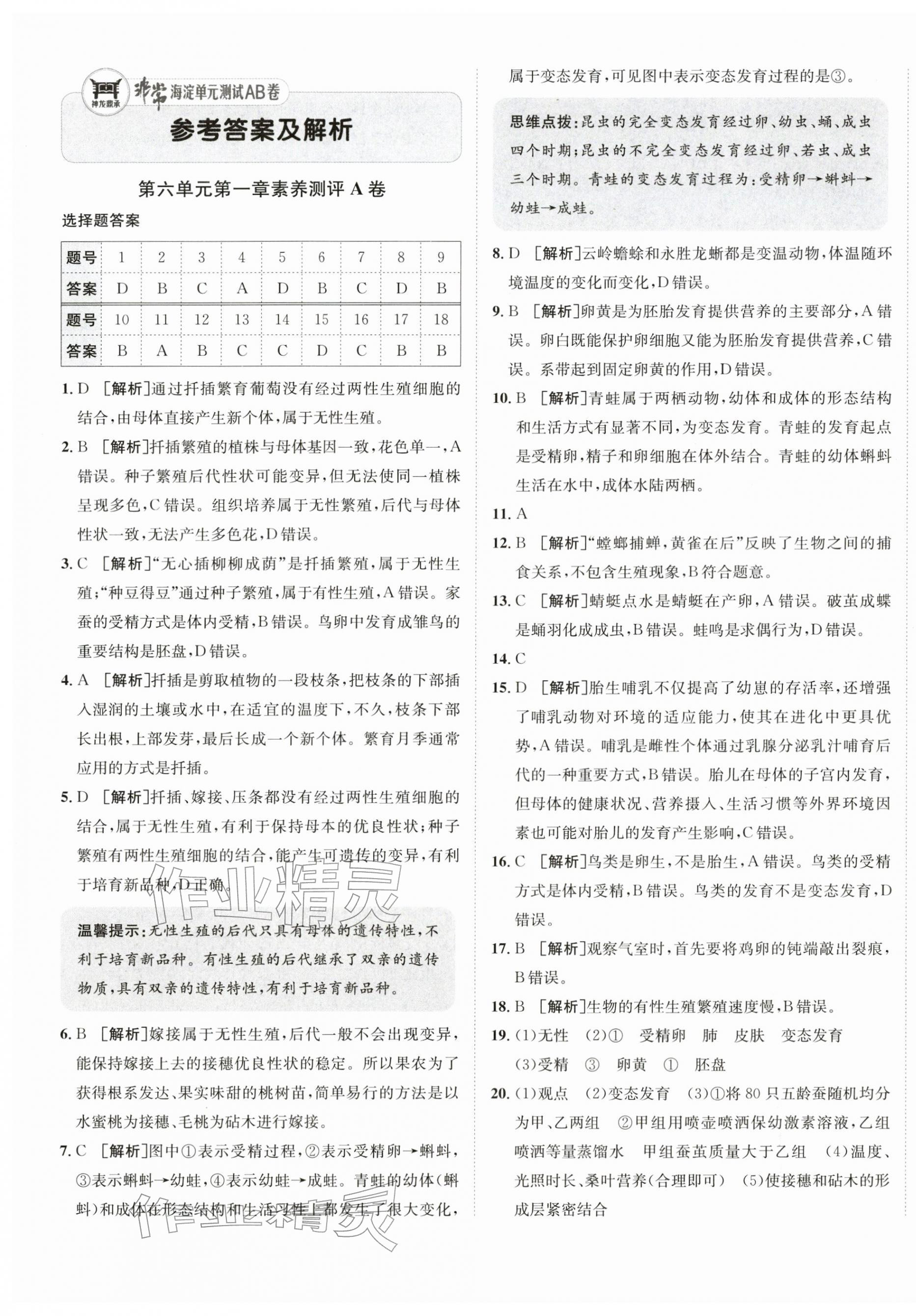 2026年海淀单元测试AB卷八年级生物下册人教版&nbsp;第1页