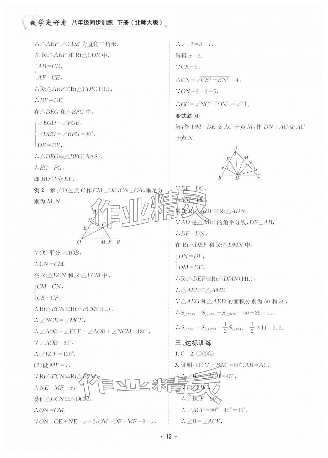 2024年数学爱好者同步训练八年级下册北师大版 参考答案第12页