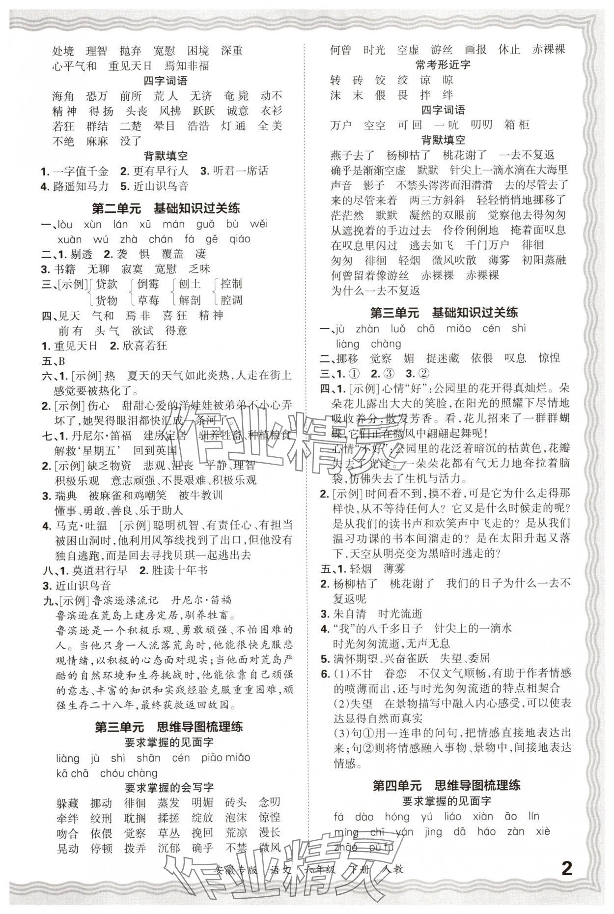 2025年王朝霞期末试卷研究六年级语文下册人教版安徽专版 参考答案第2页