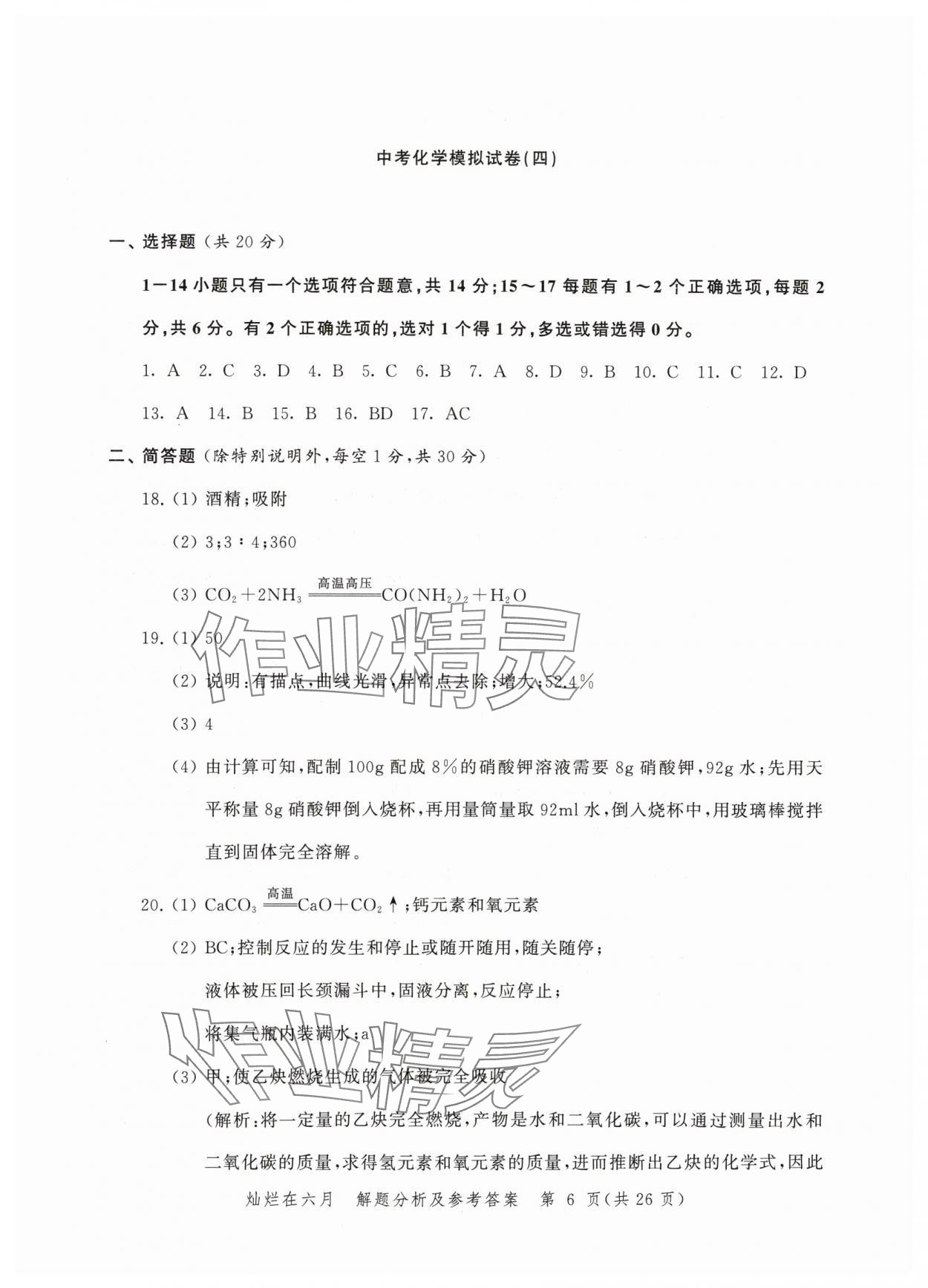 2024年灿烂在六月模拟强化测试精编化学 参考答案第6页