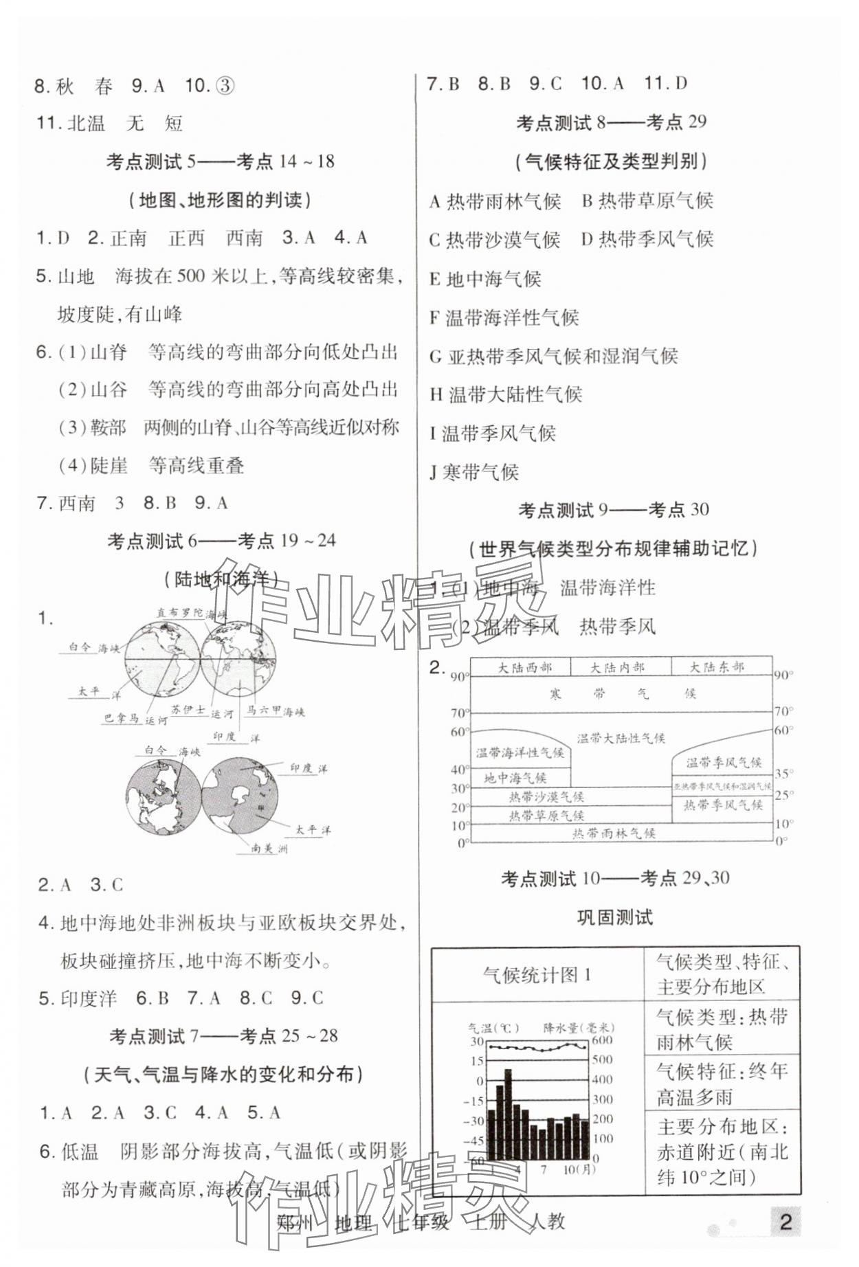 2024年期末考試必刷卷七年級地理上冊人教版鄭州專版 參考答案第2頁