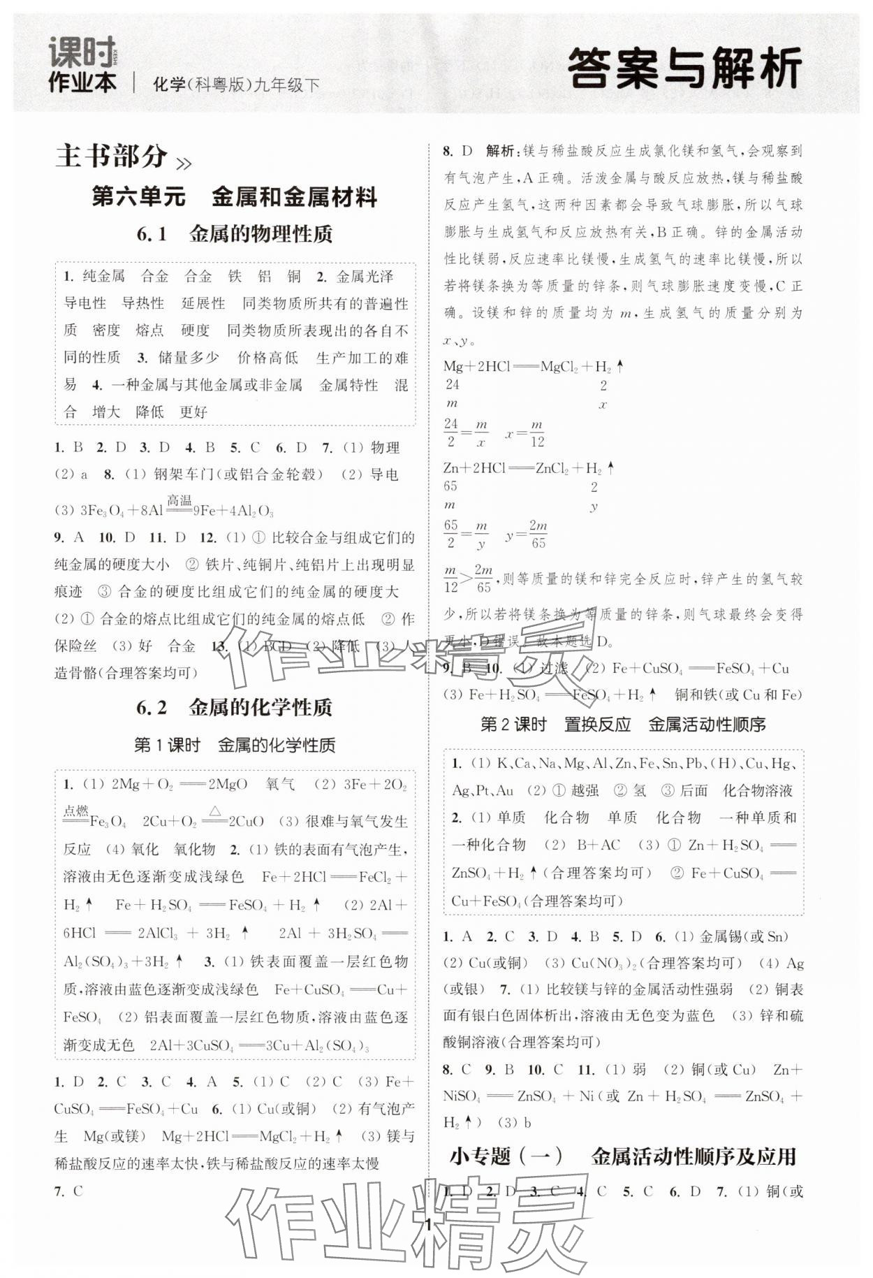 2025年通城學(xué)典課時作業(yè)本九年級化學(xué)下冊科粵版 第1頁