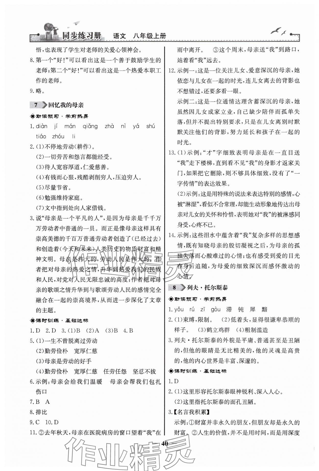 2024年同步练习册八年级语文上册人教版人民教育出版社江苏专版 第4页